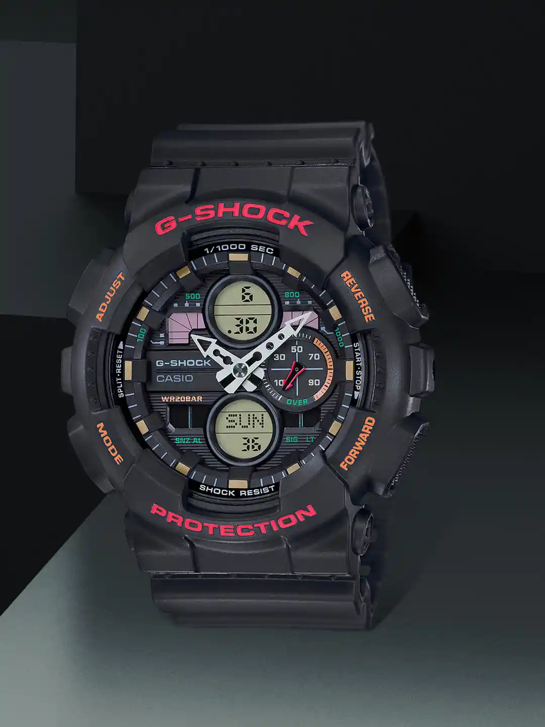 CASIO Men G-Shock GA-140-1A4DR Black-Red Ana-Digi Dial Black Resin Strap  Watch G976