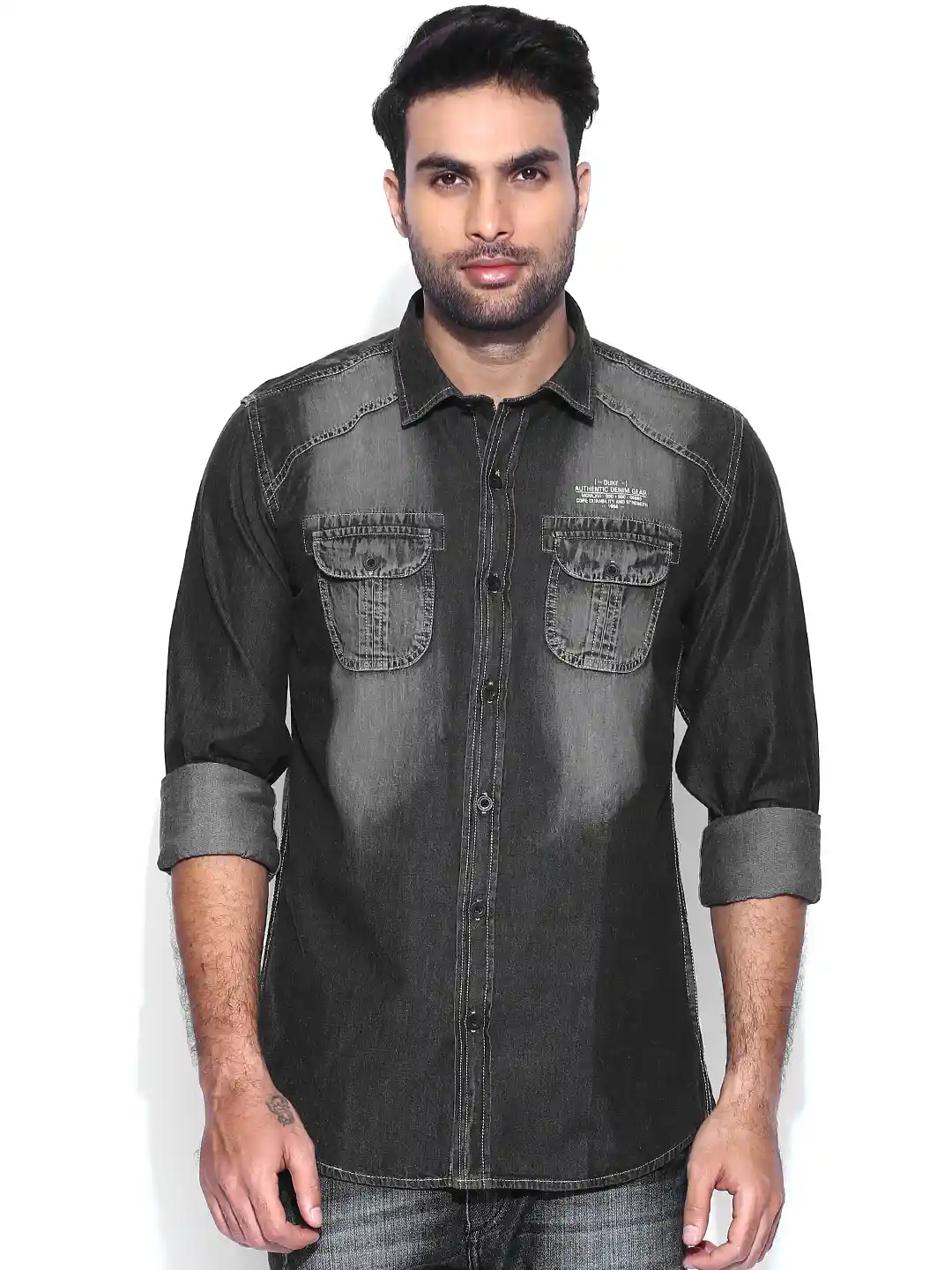 Buy Duke Black Denim Snug Smart Casual Shirt Shirts for Men