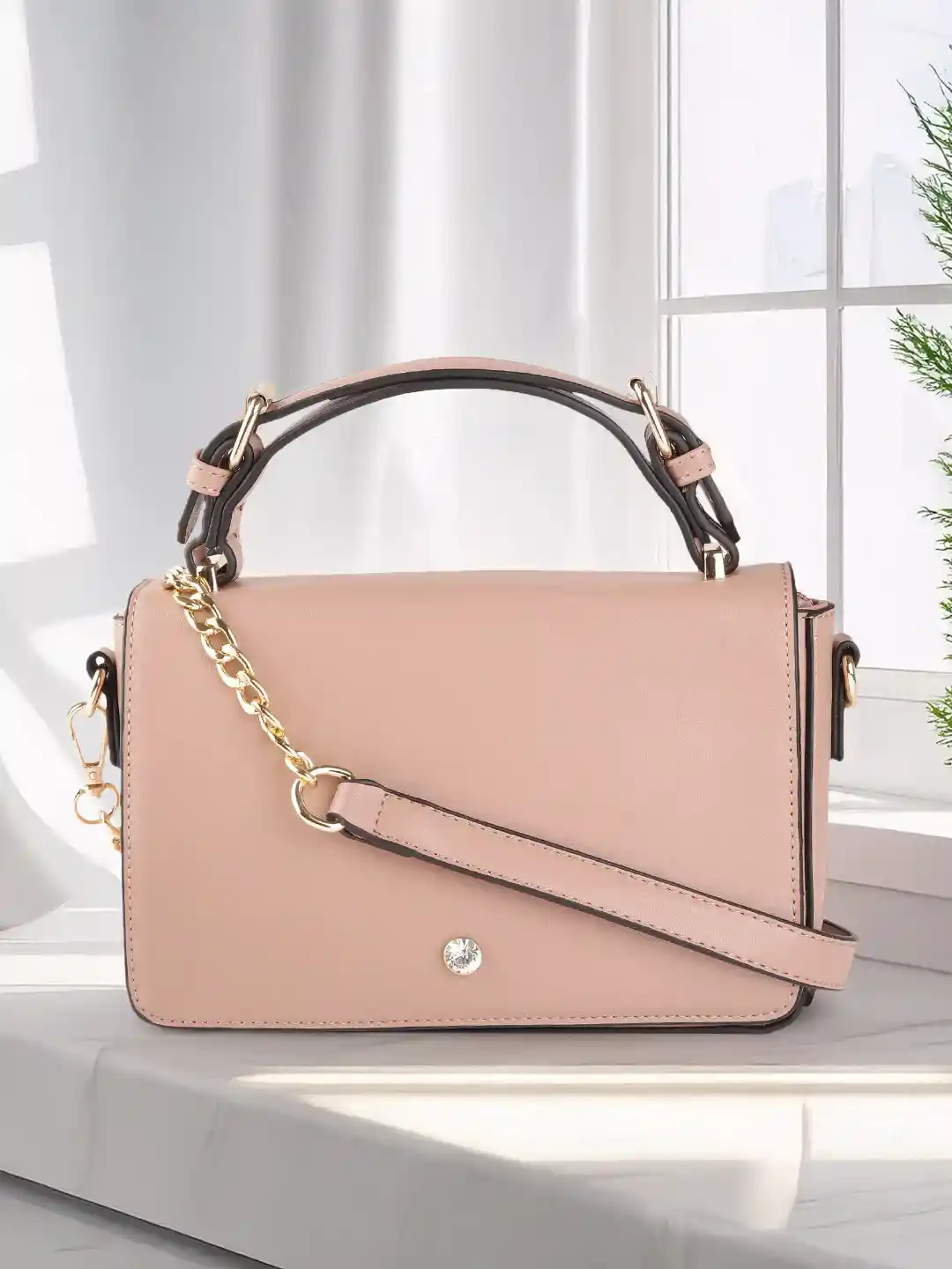Buy DressBerry Dusty Pink Solid Satchel Bag with Detachable Sling