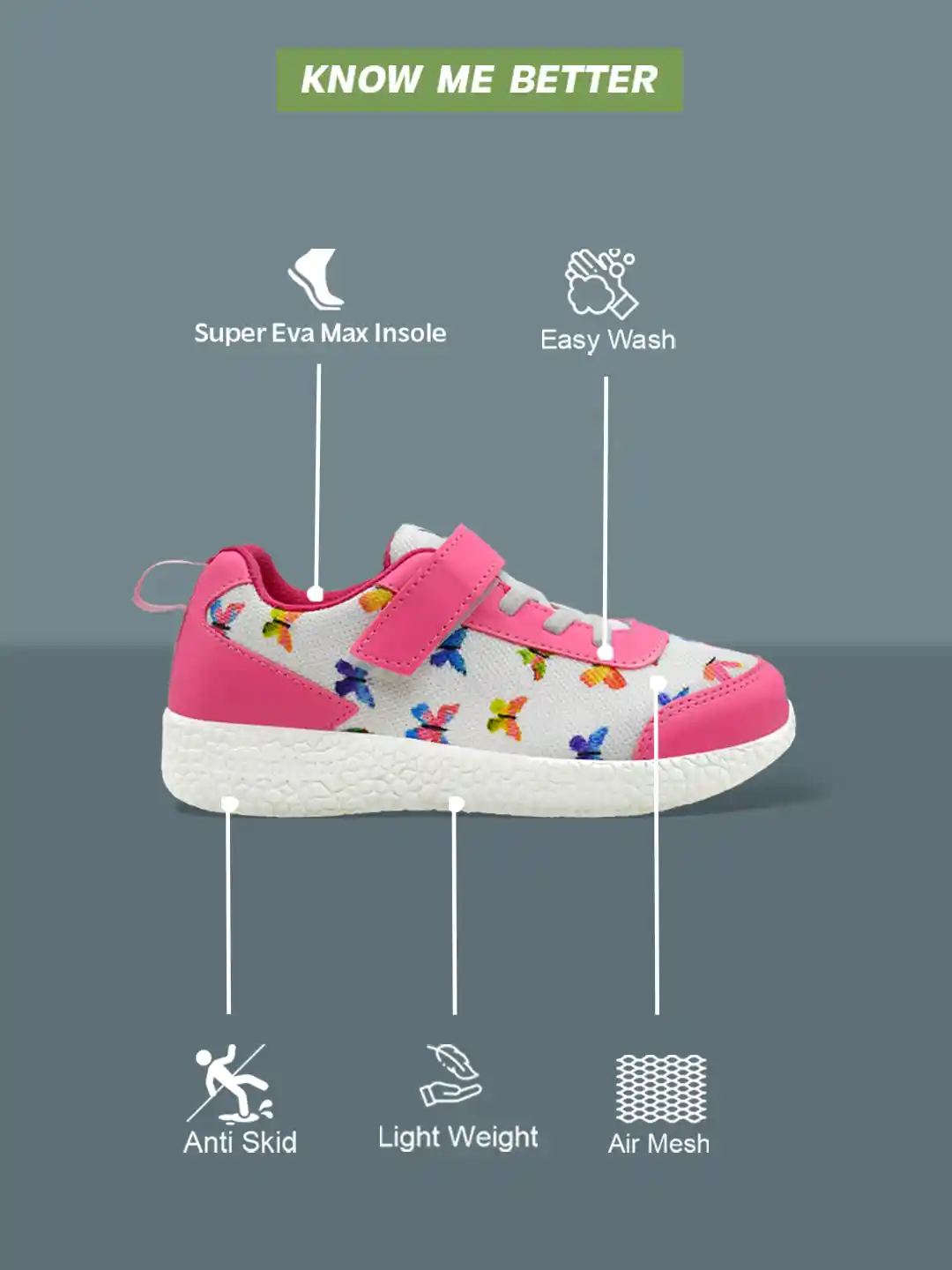 Buy KazarMax KIds White Pink Printed Walking Shoes Sports