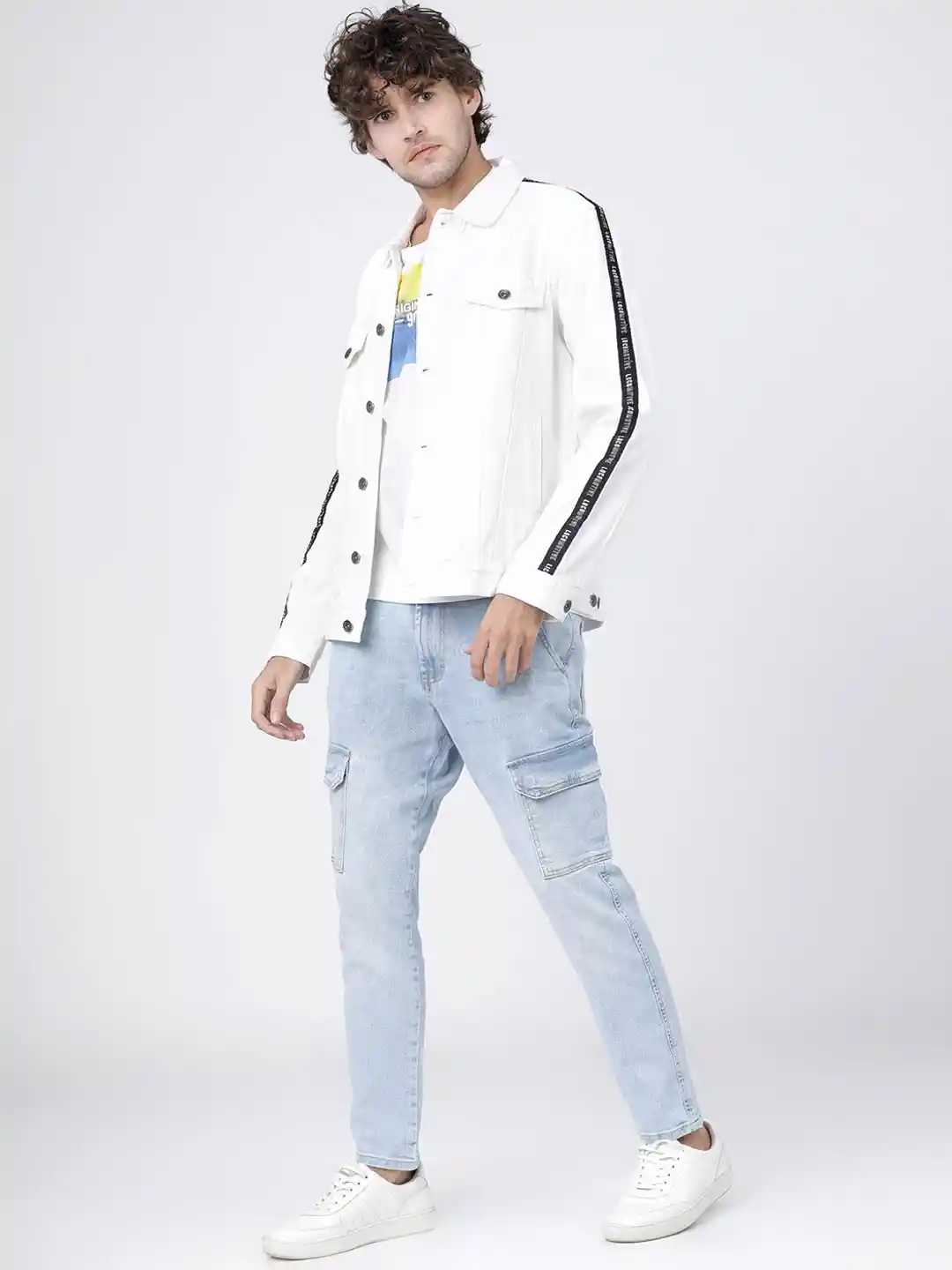 Buy LOCOMOTIVE Men White Printed Denim Trucker Jacket Jackets