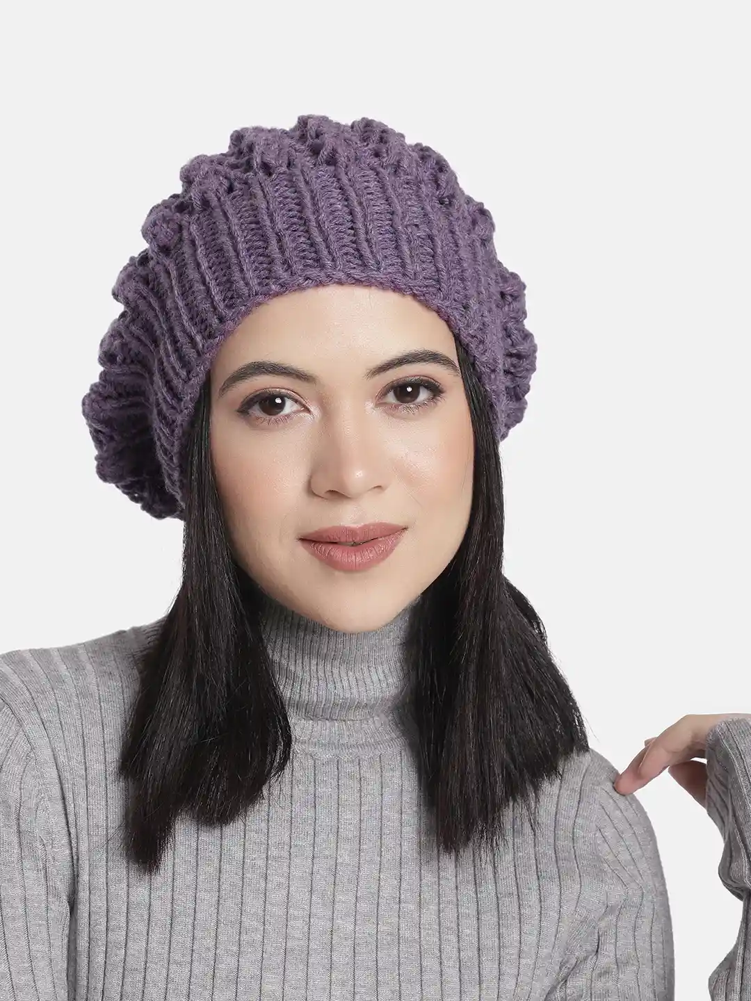 Buy Magic Needles Women Purple Handknitted Beanie Caps for Women
