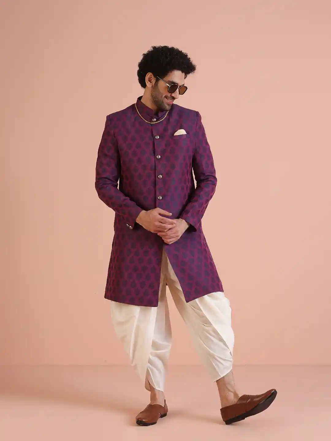 Buy KISAH Men Jacquard Woven Design Indowestern Sherwani Set