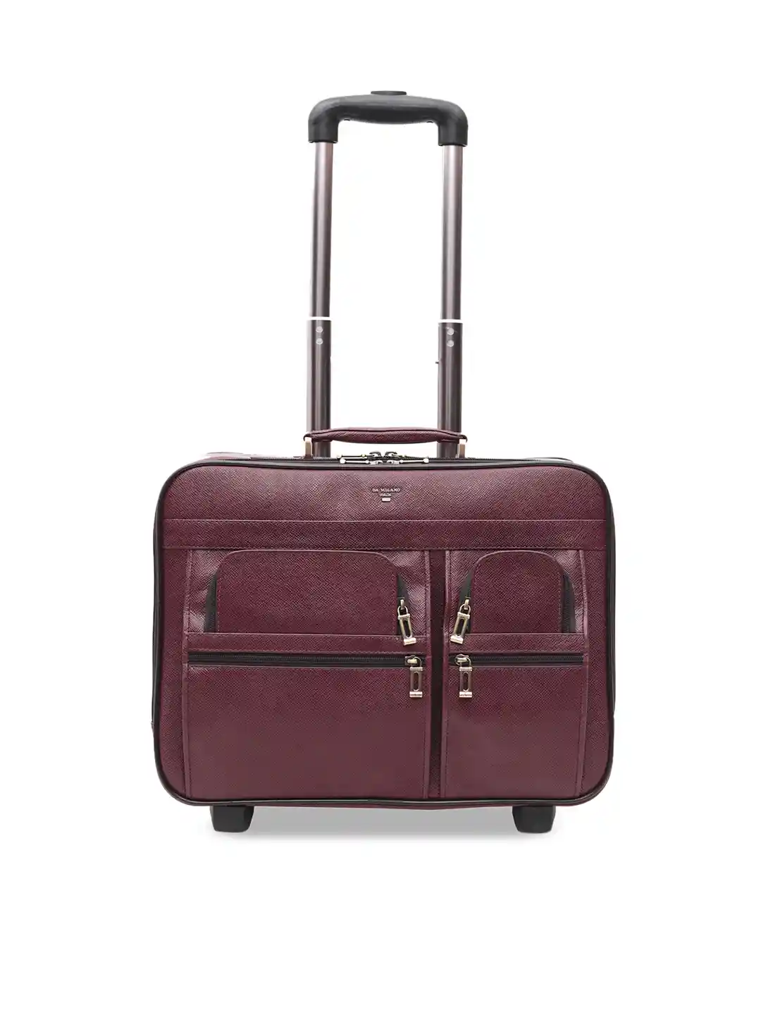 Buy Da Milano Unisex Brown Solid Leather Overnighter Trolley Bag