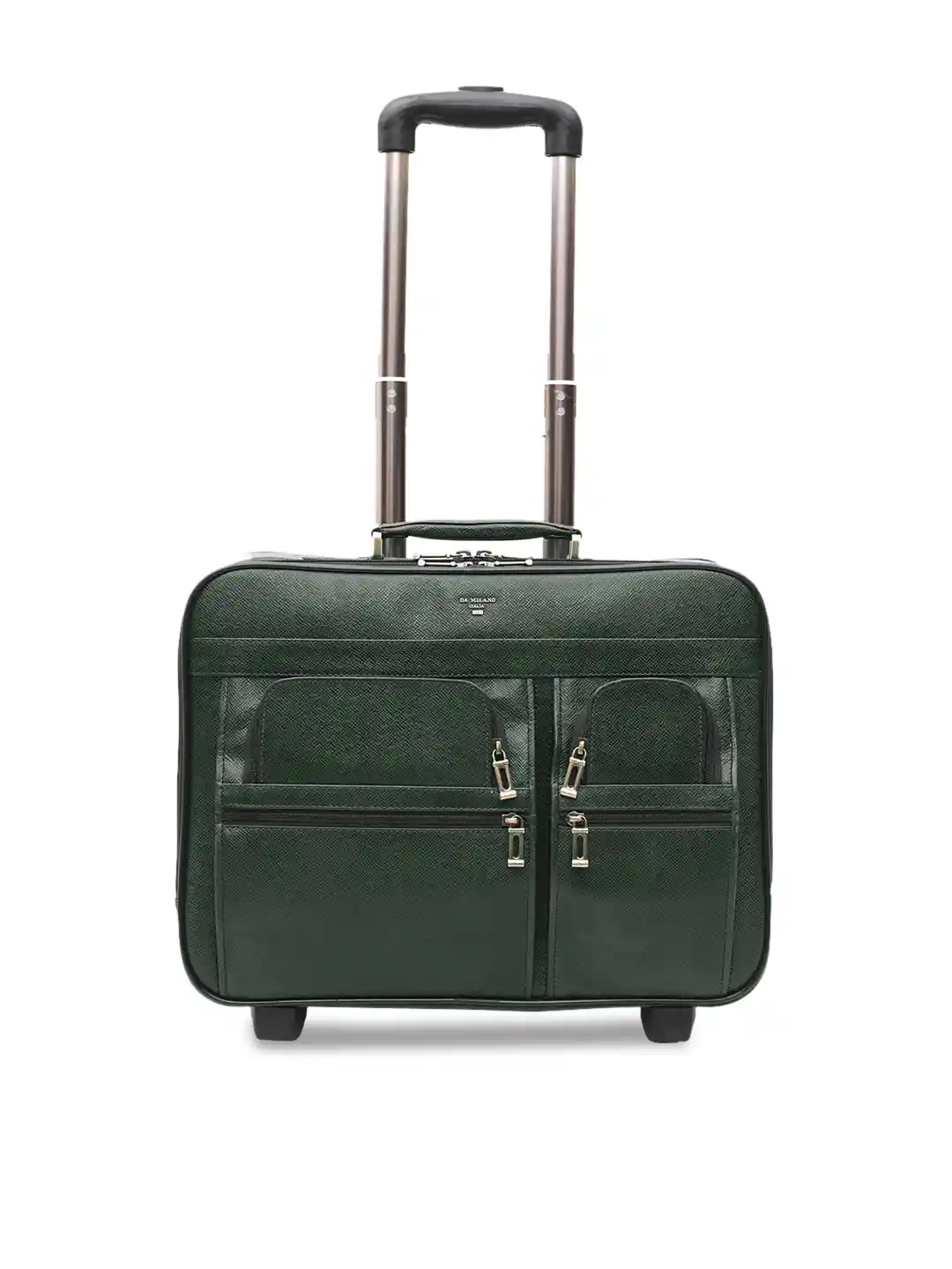 Buy Da Milano Unisex Green Solid Leather Overnighter Trolley Bag