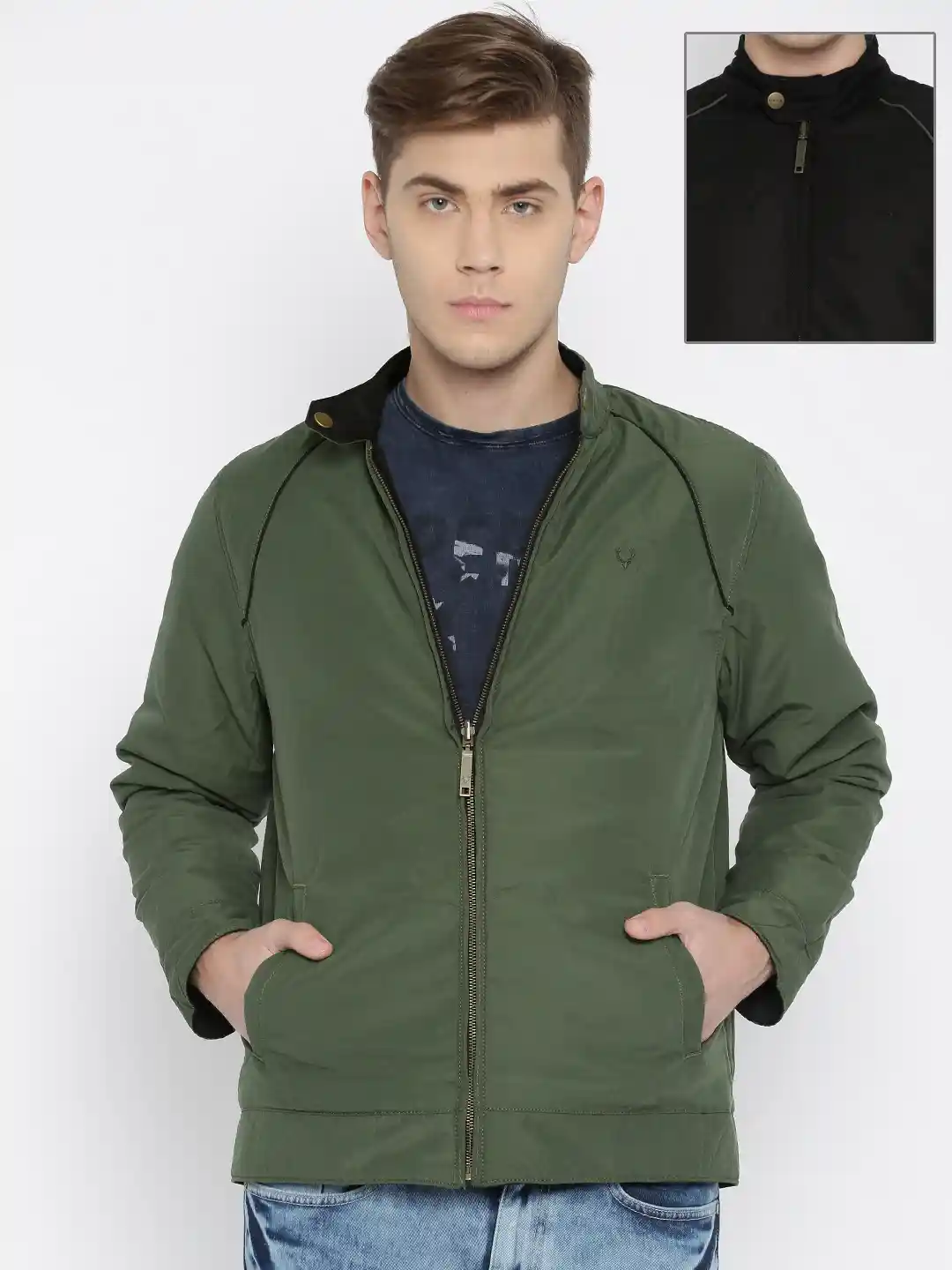 Buy Allen Solly Olive Green & Black Padded Reversible Jacket
