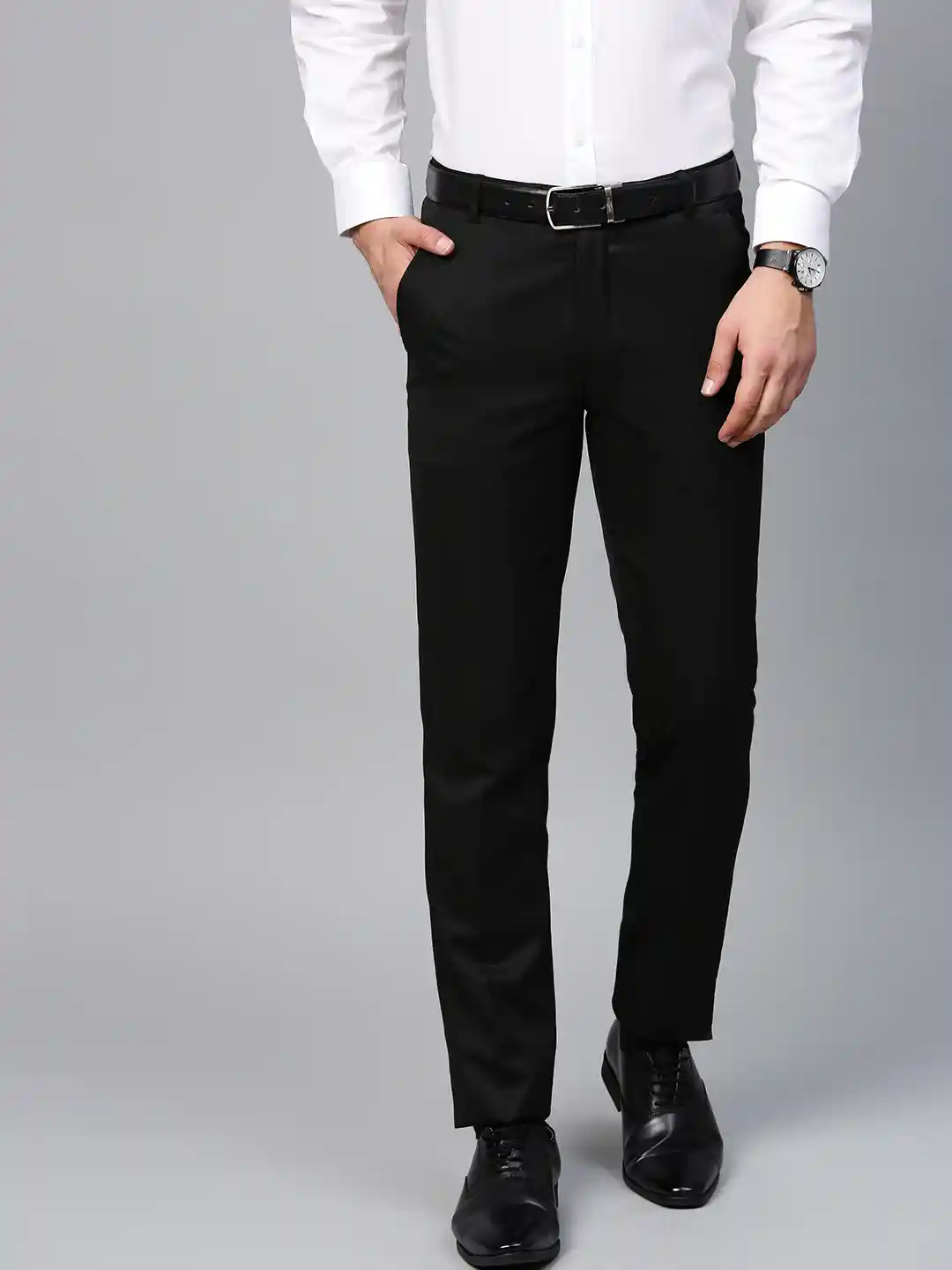 MANQ Men Black Smart Slim Fit Formal Trousers