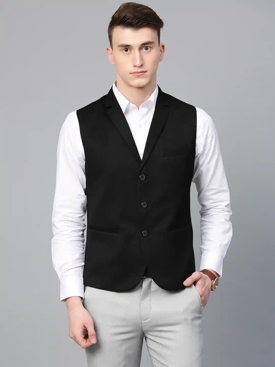 Buy MANQ Men Black Solid Slim Fit Woven Formal Waistcoat