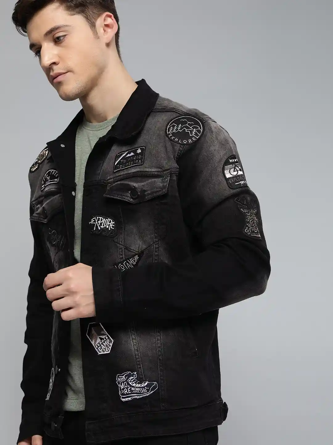 Buy HERE&NOW Men Black Faded Denim Jacket Jackets for Men