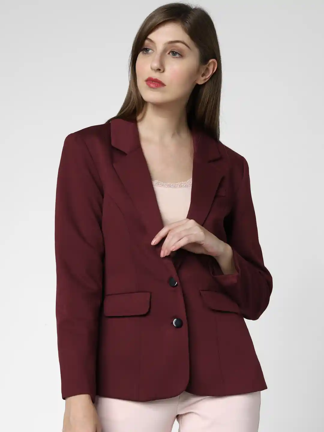 Buy Vero Moda Women Maroon Solid Single-Breasted Casual Blazer