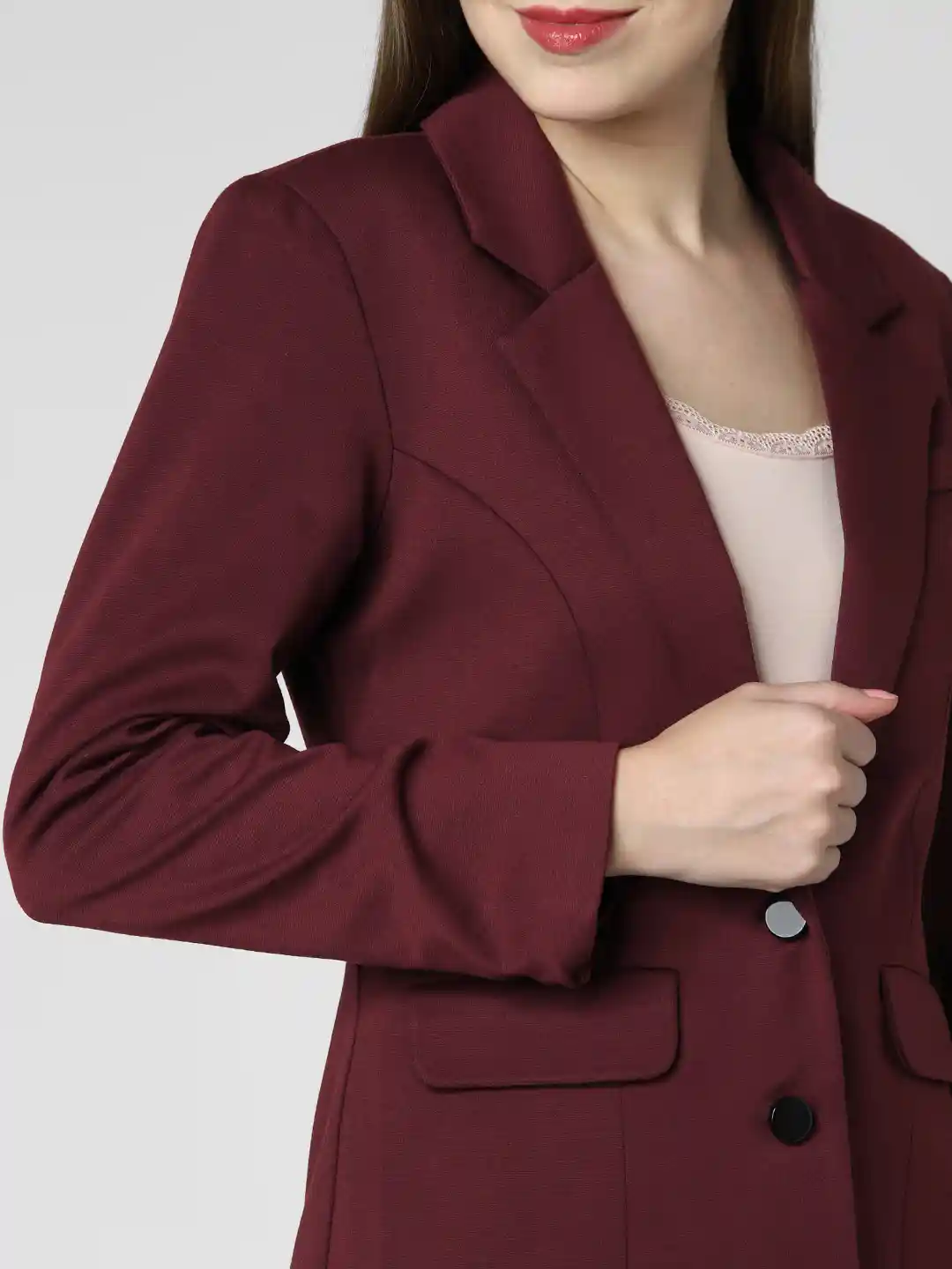 Buy Vero Moda Women Maroon Solid Single-Breasted Casual Blazer