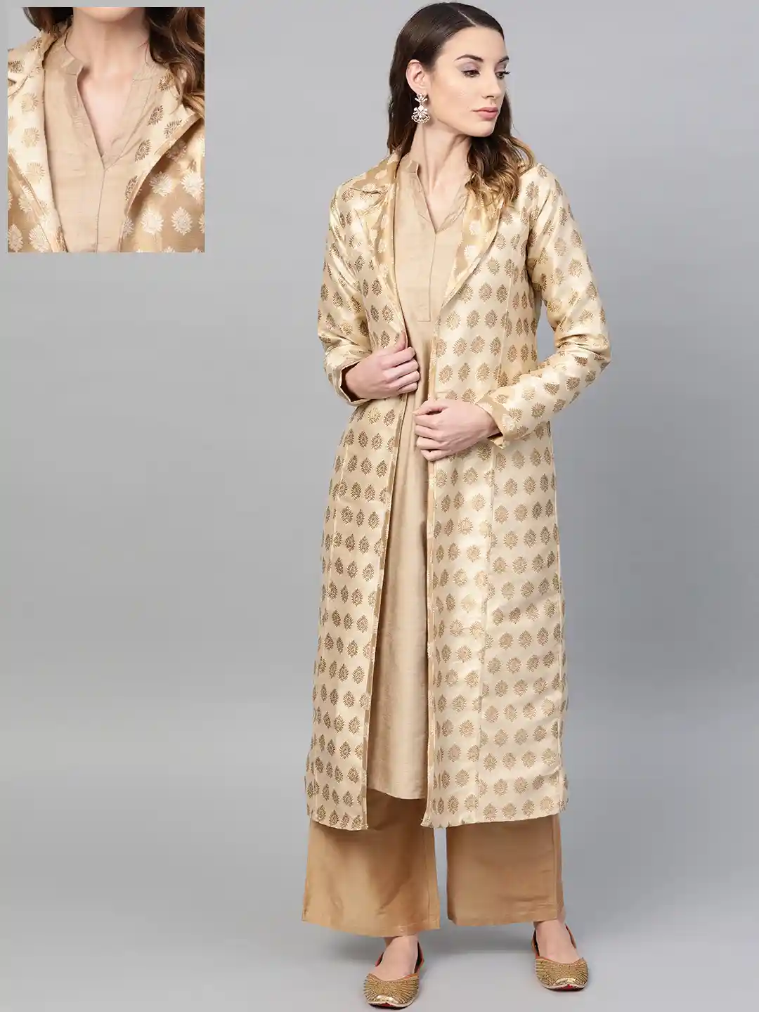 Buy AKS Off-White & Golden Woven Design Brocade Reversible