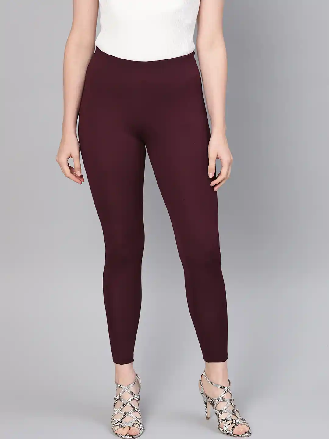 Buy SASSAFRAS Women Maroon Solid Treggings Jeggings for Women