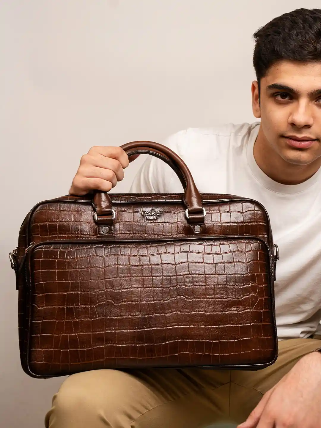 Buy eske Men Tan Textured Dual Compartment Multiple Organizer 16