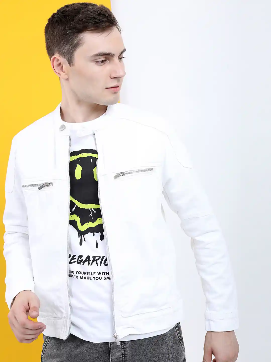 HIGHLANDER Men White Solid Denim Jacket