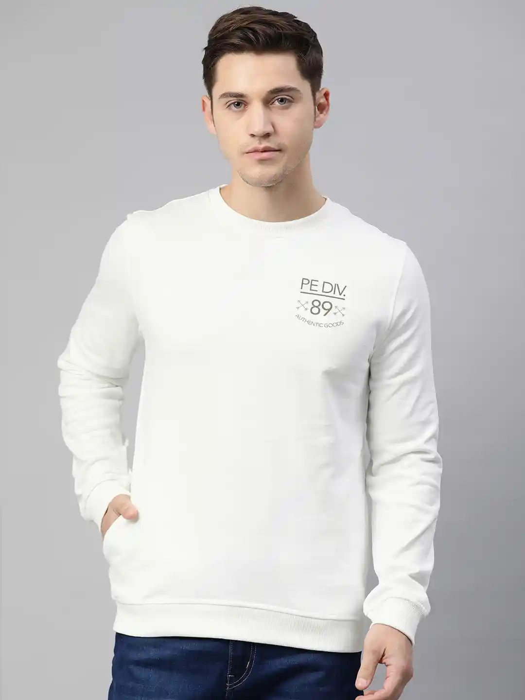 Buy Peter England Men White Printed Sweatshirt Sweatshirts for