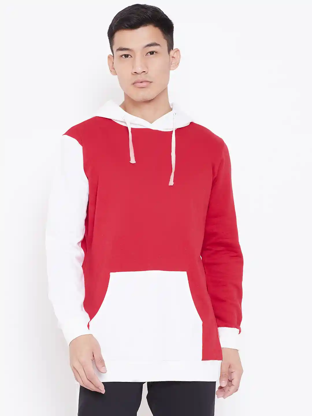 Aesthetic Bodies Men Red White Colourblocked Hooded Sweatshirt