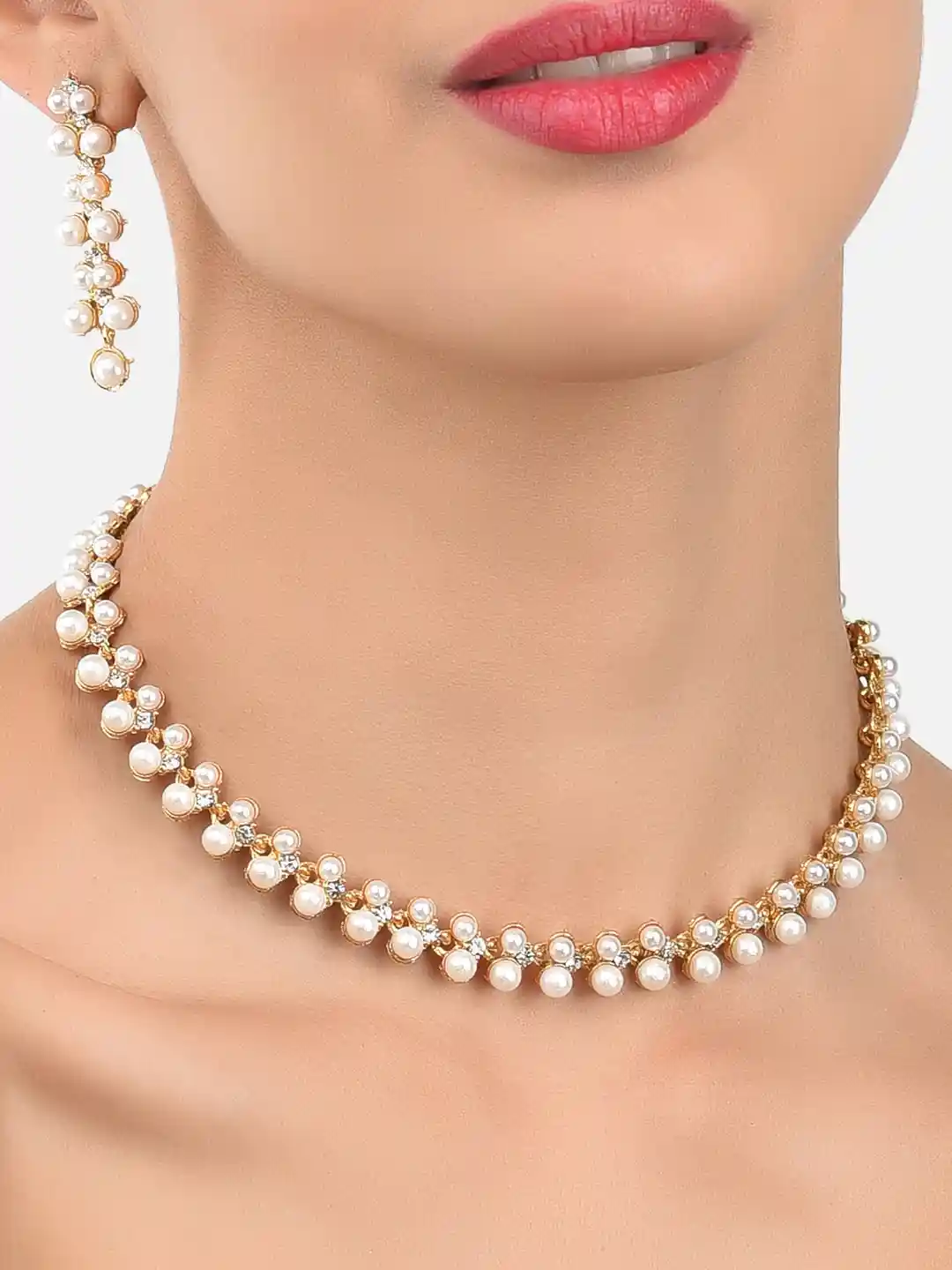 Buy Zaveri Pearls Gold-Toned White Contemporary Pearls Studded