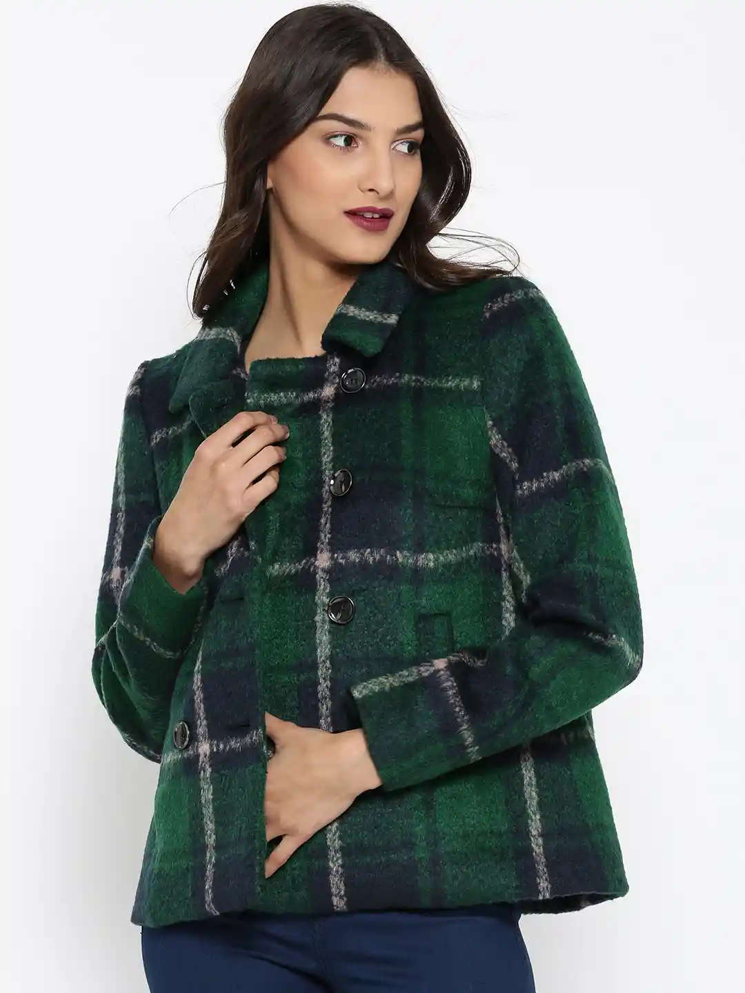 Buy Vero Moda Women Green Navy Blue Checked Coat Coats for