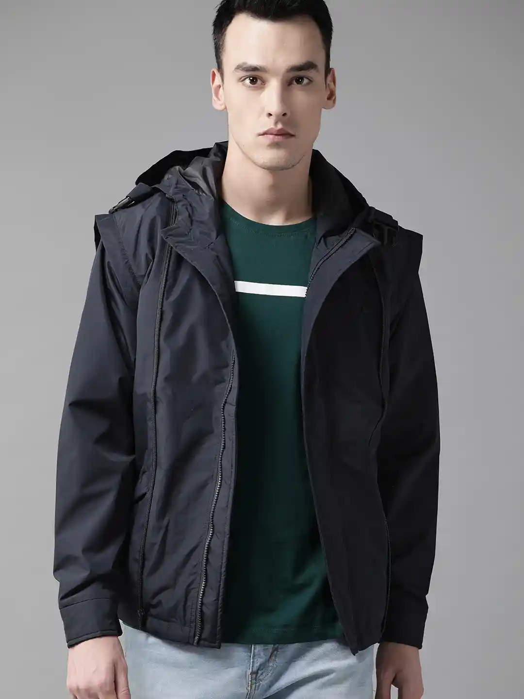 Buy The Roadster Lifestyle Co Men Navy Blue Solid Hooded