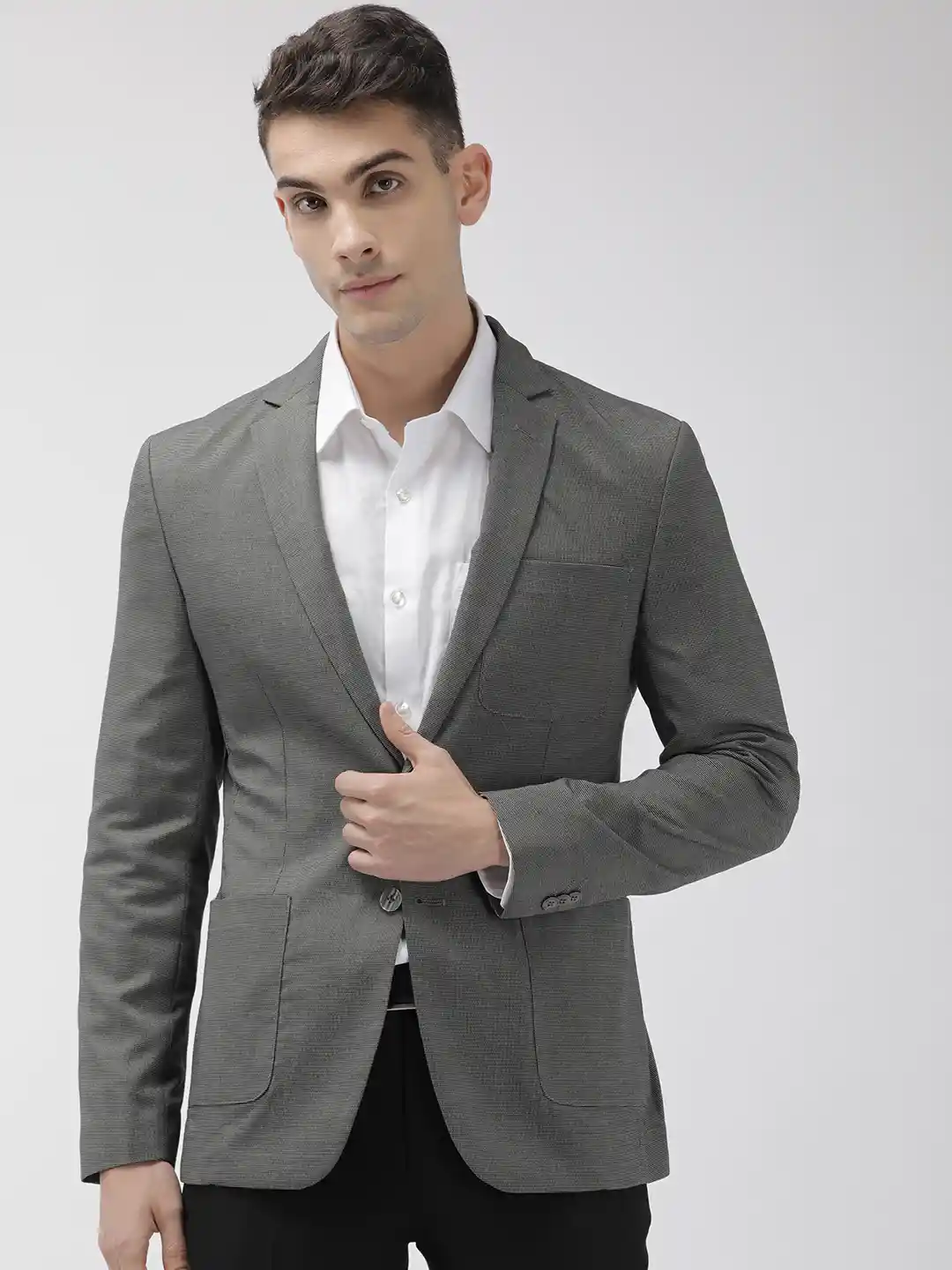 Buy Park Avenue Men Grey Self Design Super Slim-Fit Single