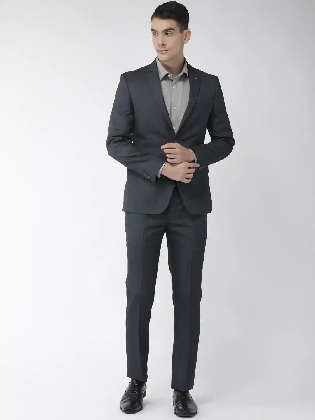 Buy Park Avenue Men Charcoal Grey Self Design Super Slim Fit