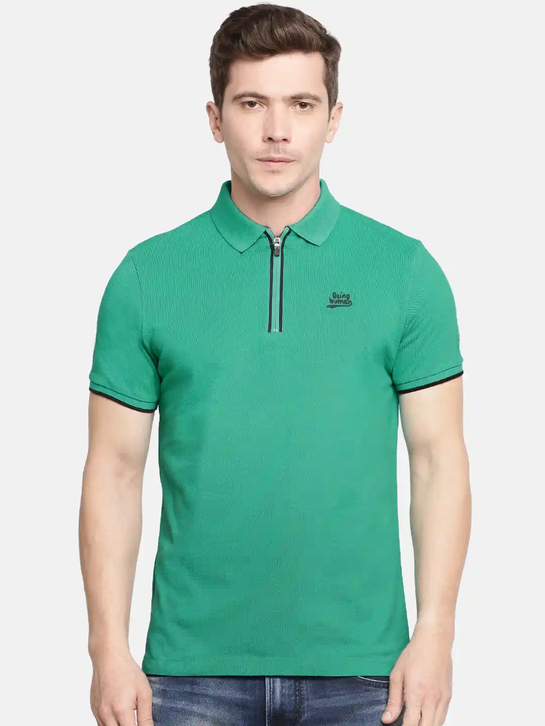 Buy Being Human Clothing Men Green Solid Polo Collar Pure Cotton T