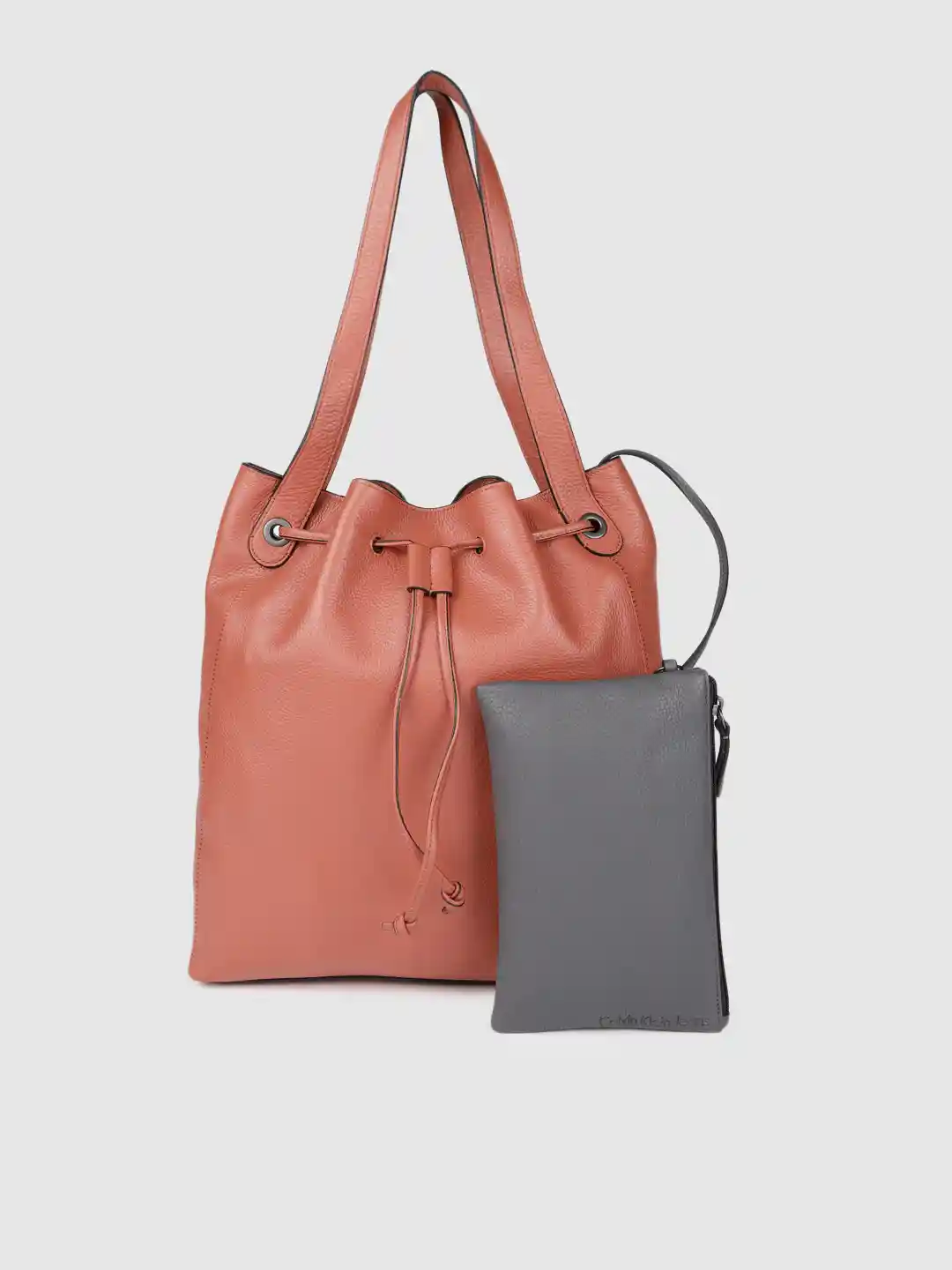 Tote Ck Pouch Calvin Klein Jeans Orange Solid Leather Tote Bag