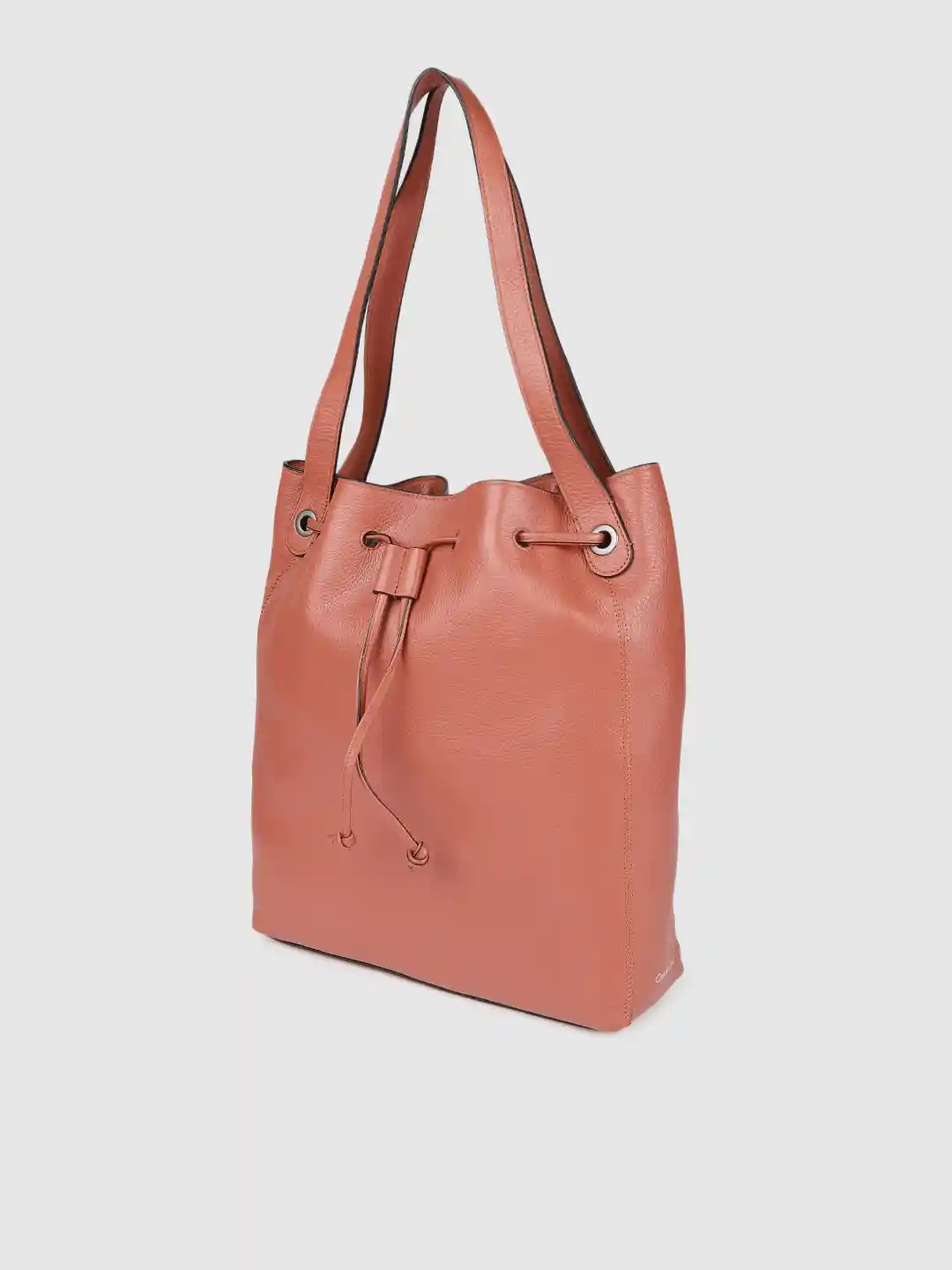 Buy Calvin Klein Jeans Orange Solid Leather Tote Bag with Pouch
