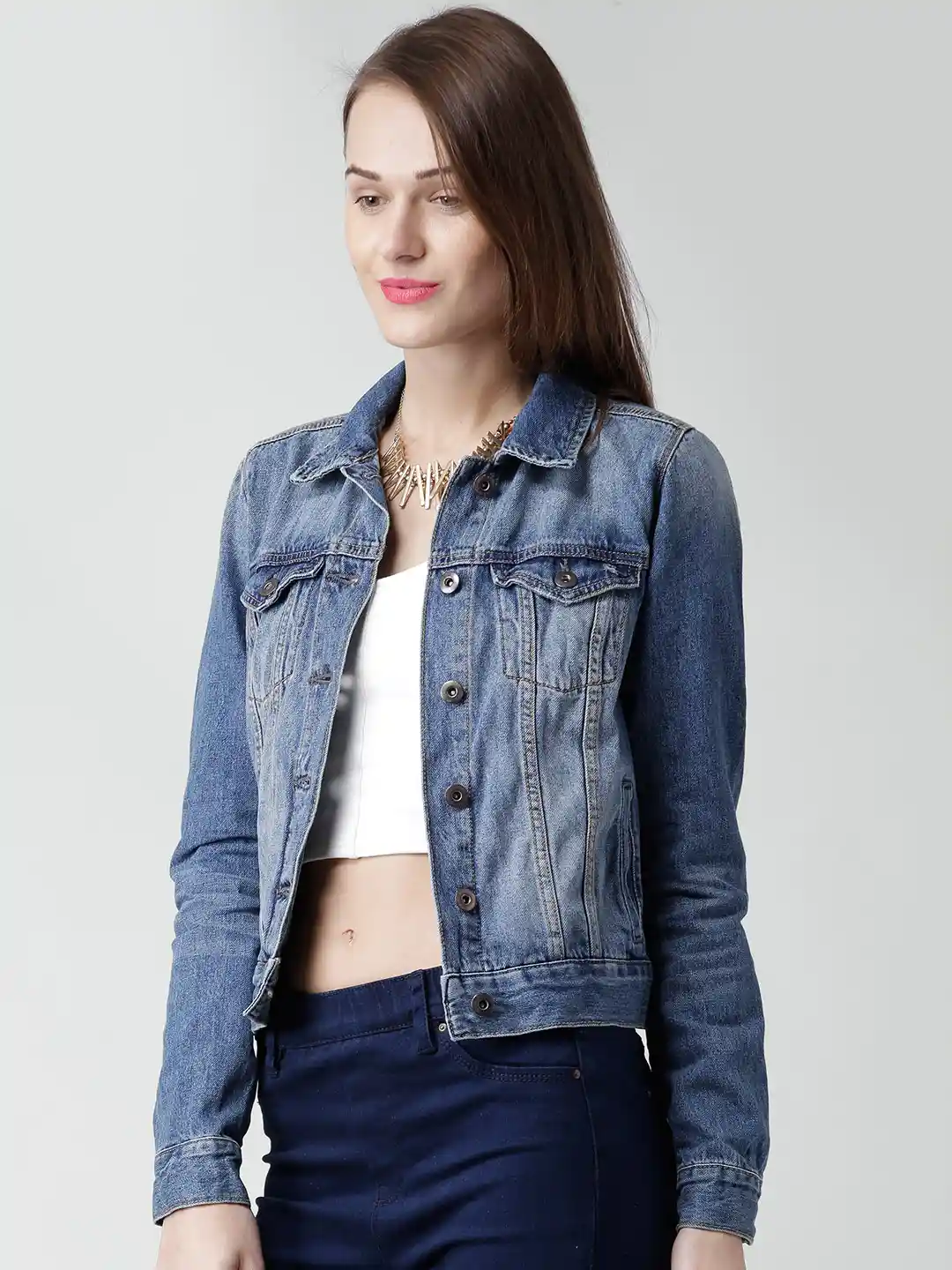 Buy FOREVER 21 Blue Washed Denim Jacket Jackets for Women