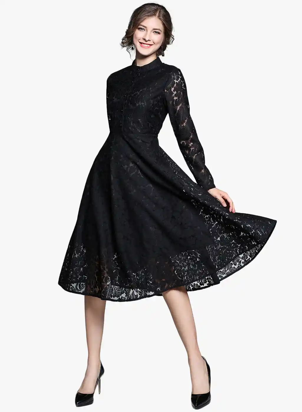 Buy JC Collection Women Black Lace Fit and Flare Dress Dresses