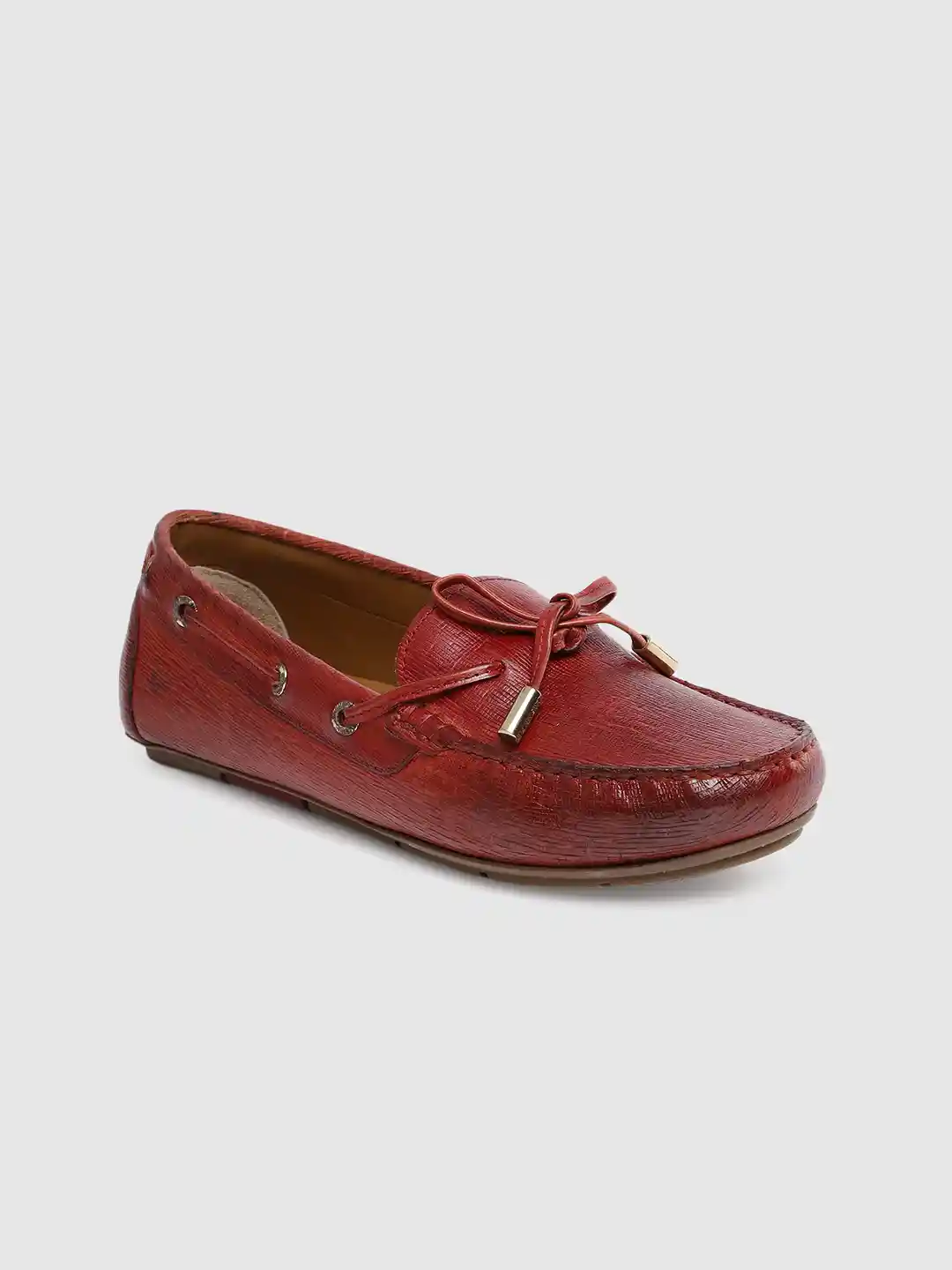 Buy Uvanera by Ruosh Women Red Textured Leather Boat Shoes