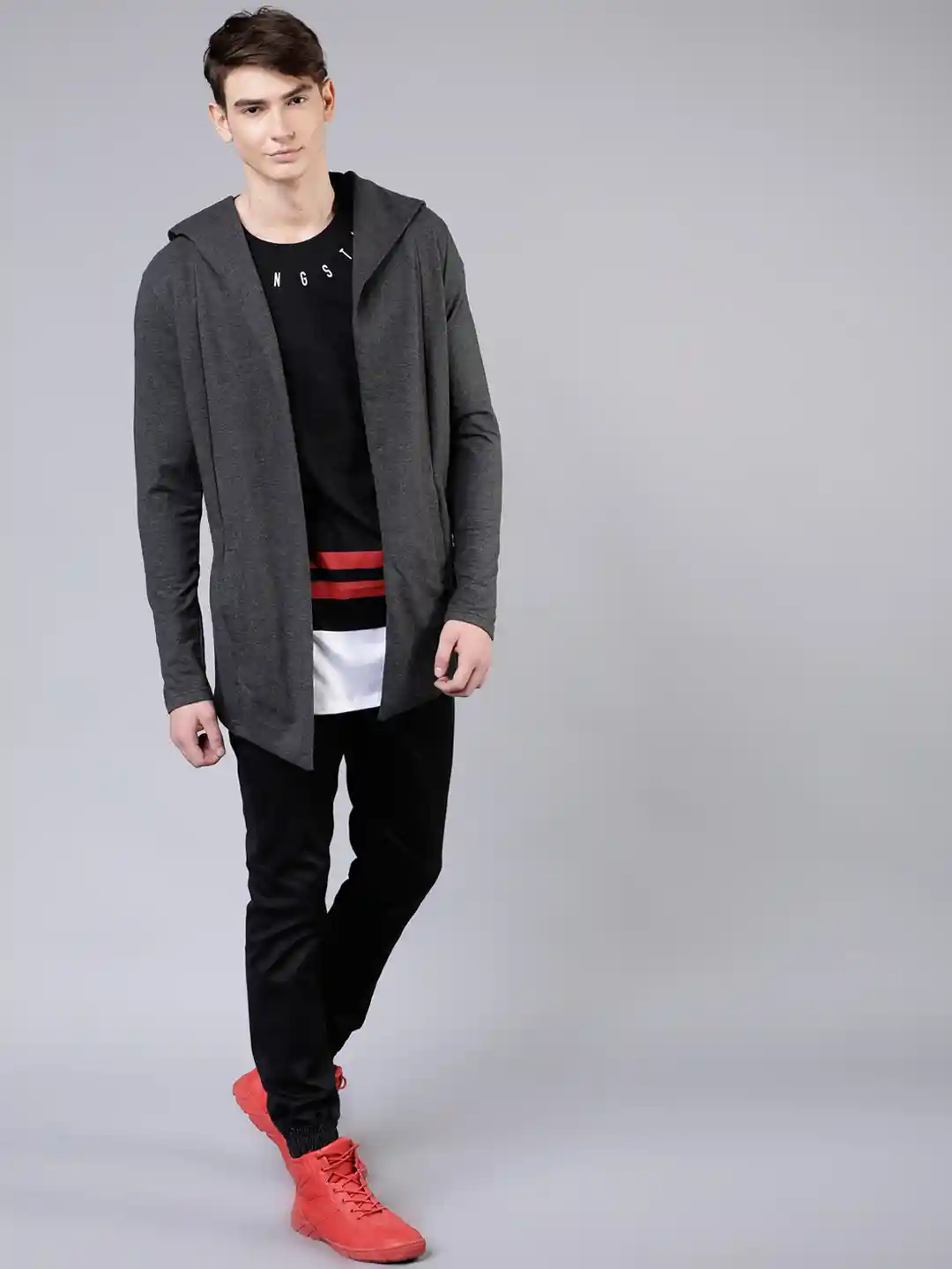 Buy LOCOMOTIVE Men Charcoal Grey Solid Open Front Shrug Shrug