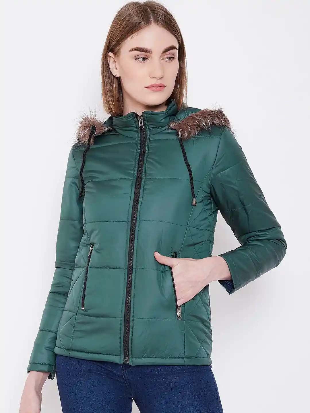 Buy Deewa Women Green Solid Hooded Parka Jacket Jackets for