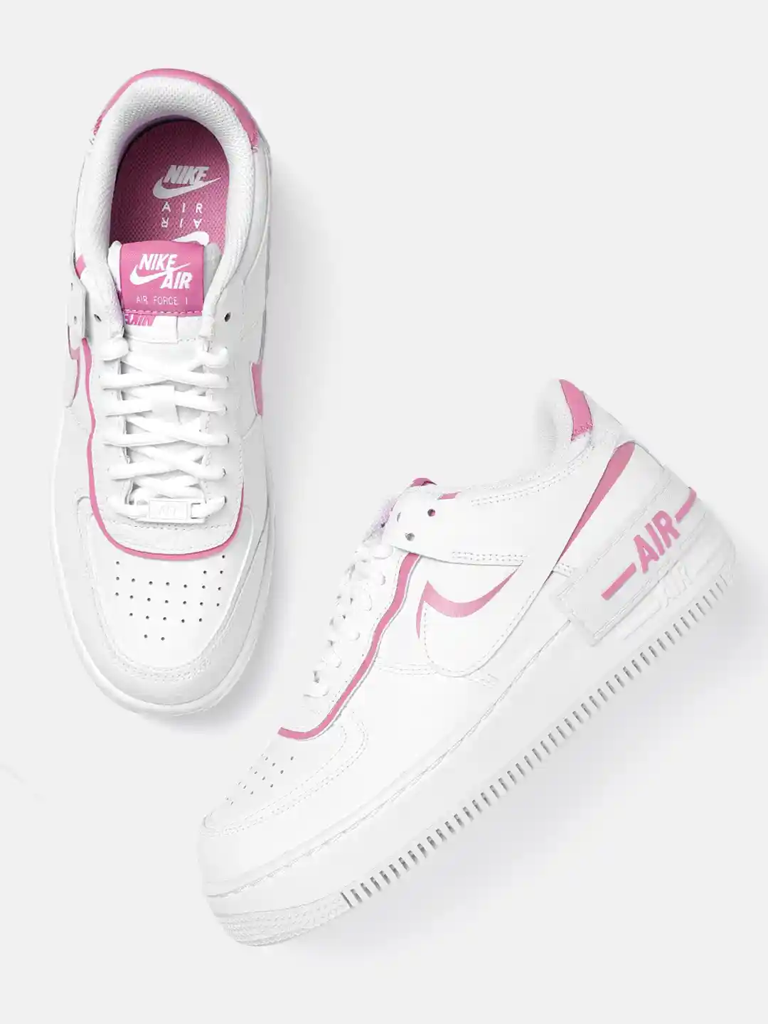 Buy Nike Women White Pink Air Force Shadow Leather Sneakers
