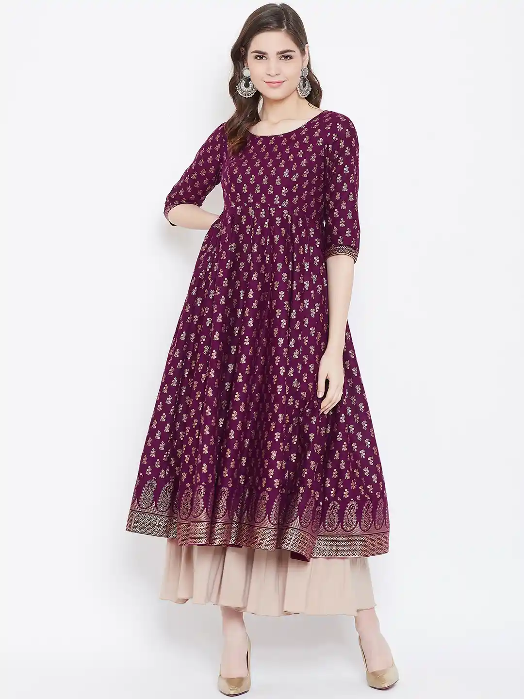 Purple Frock Kurti On Myntra Poshak Hub Women Purple Golden - Main Image