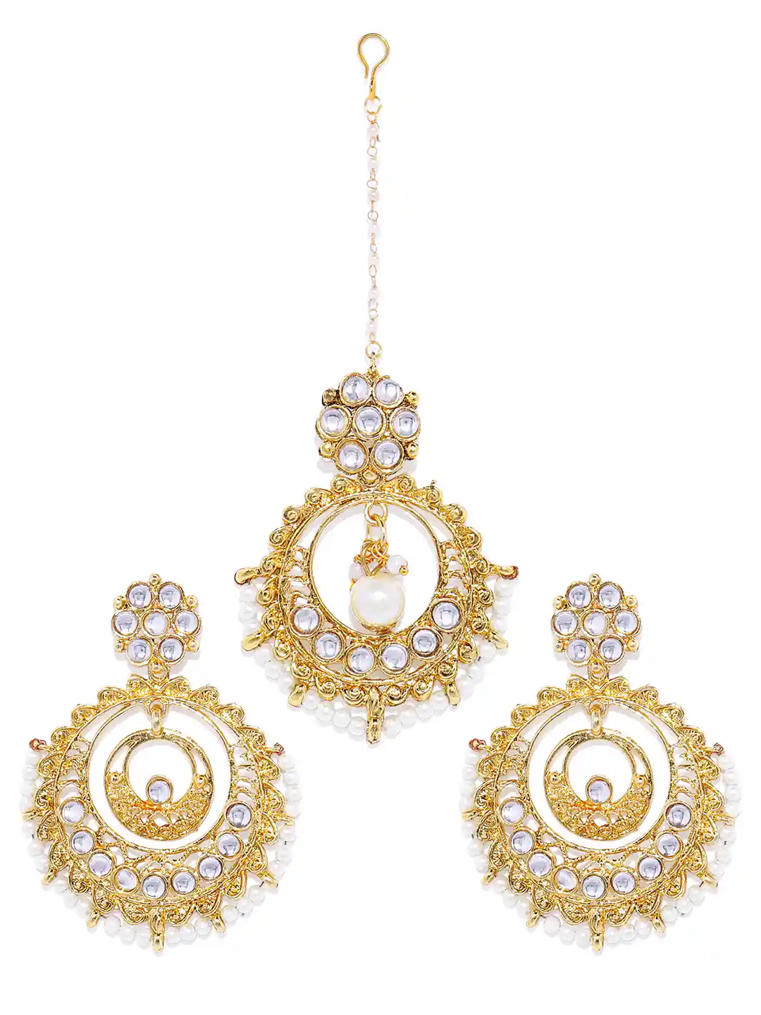 Buy Kord Store Gold-Plated White Maang Tikka with Earrings