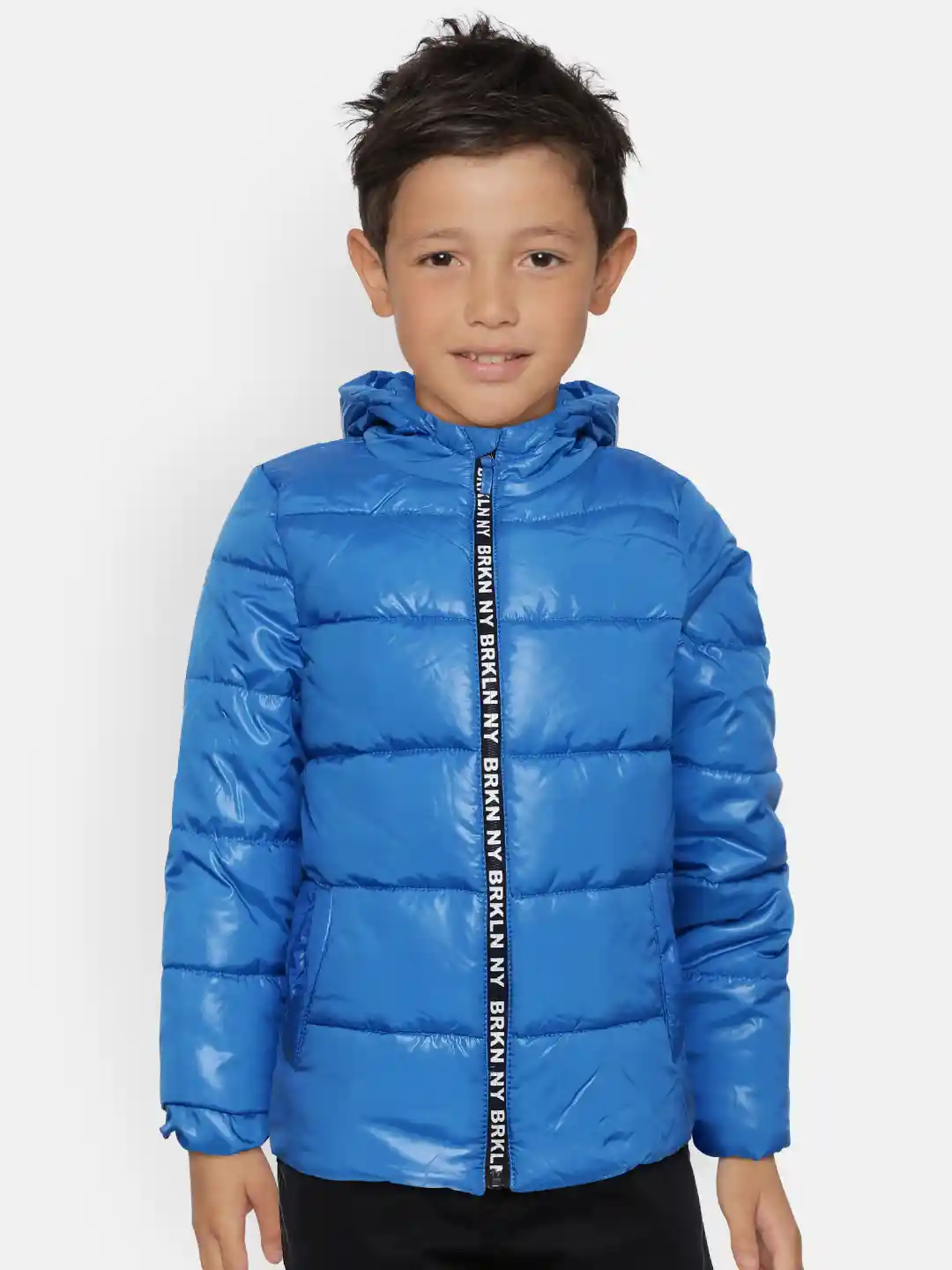 Buy COOL CLUB Boys Blue Solid Hooded Puffer Jacket Jackets for