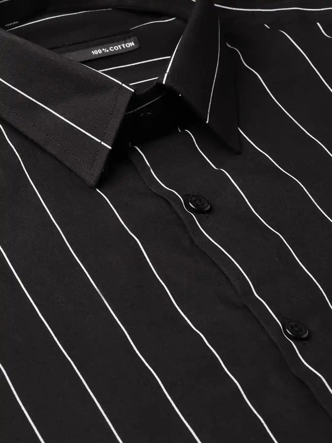 Hancock Men Black White Slim Fit Striped Formal Shirt