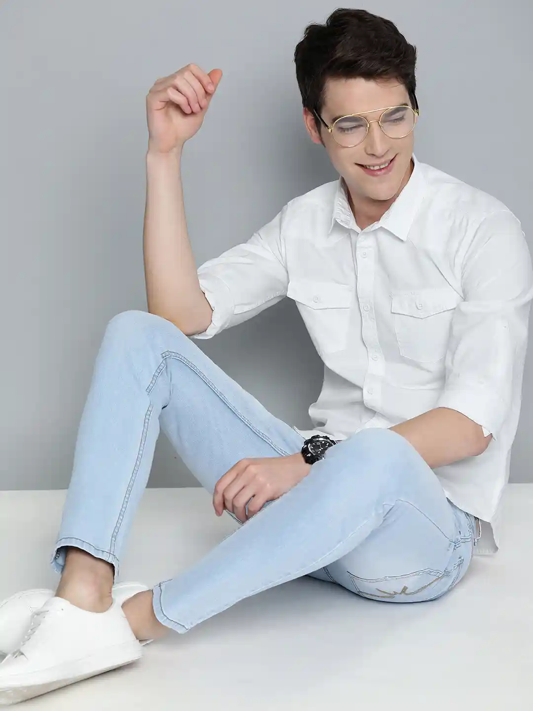 HERE&NOW Men White Slim Fit Casual Shirt