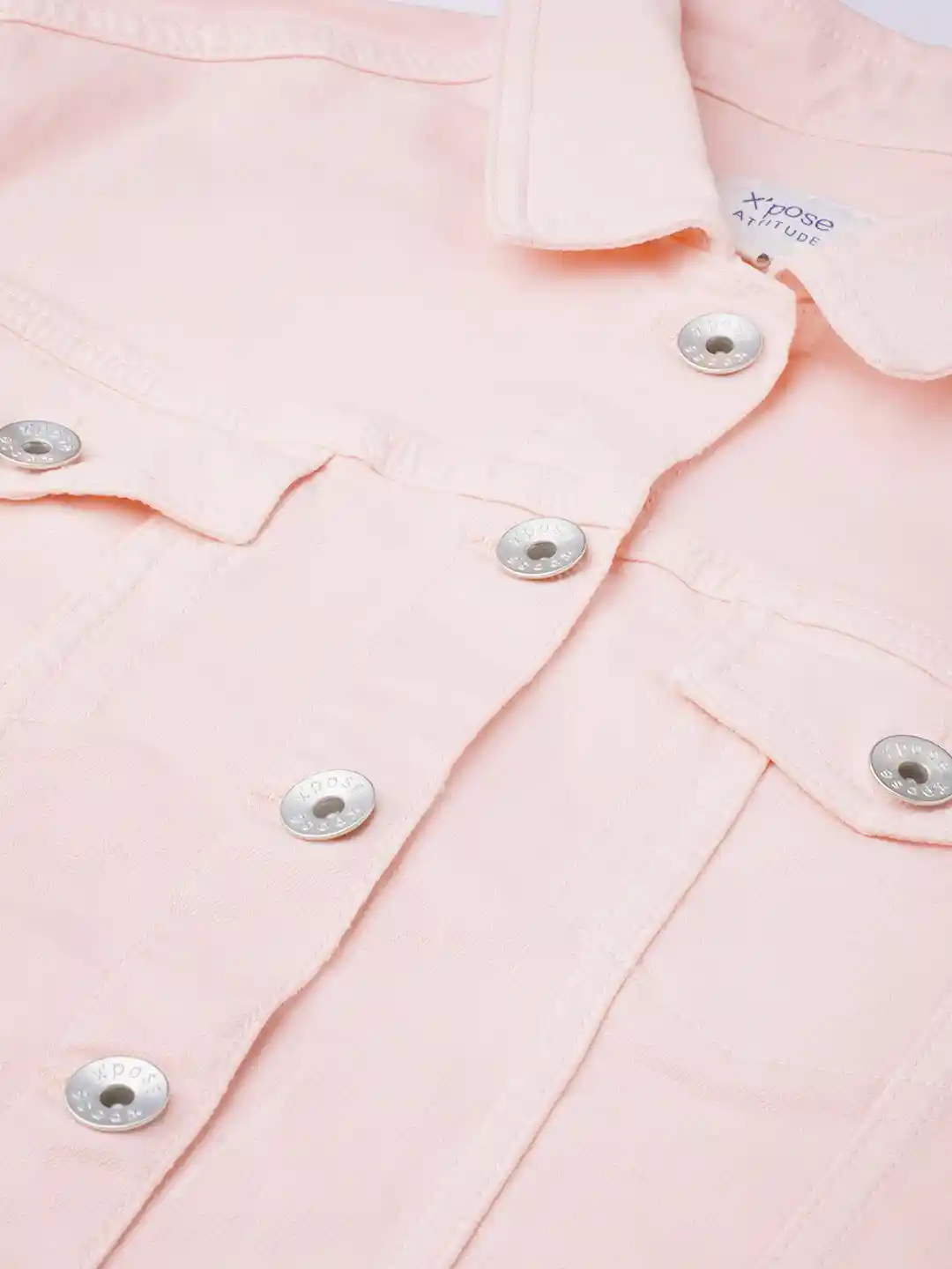 Buy Xpose Women Peach-Coloured Solid Denim Jacket - Jackets for