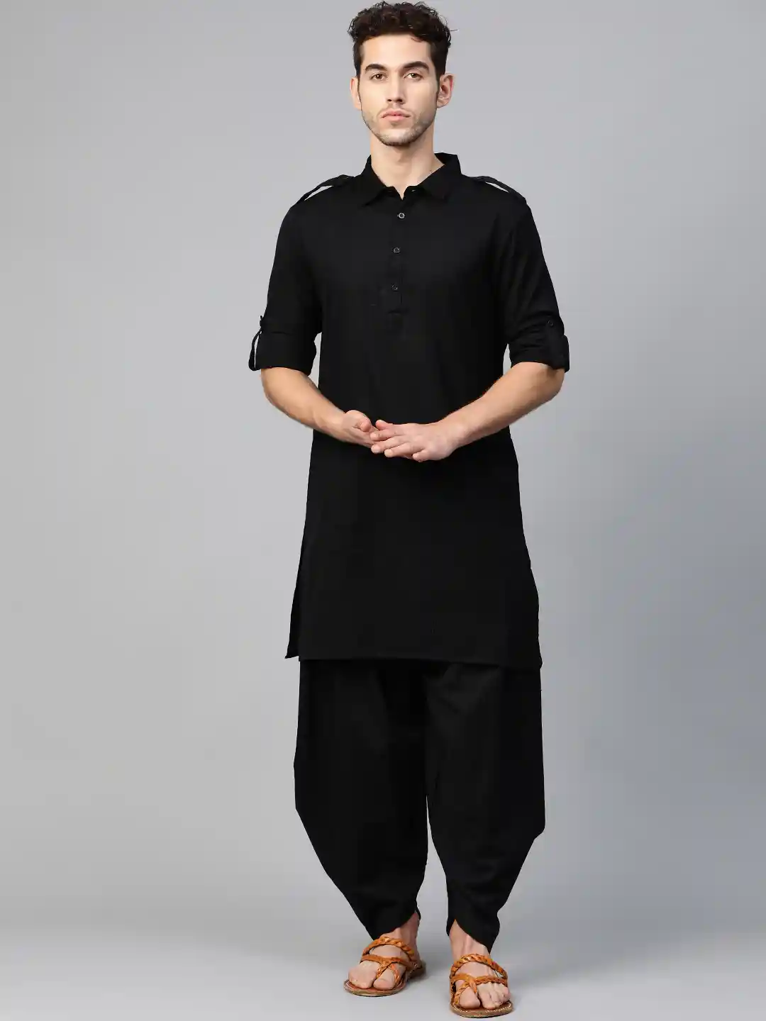 Buy Anouk Men Black Solid Pathani Kurta with Dhoti Pants Kurta