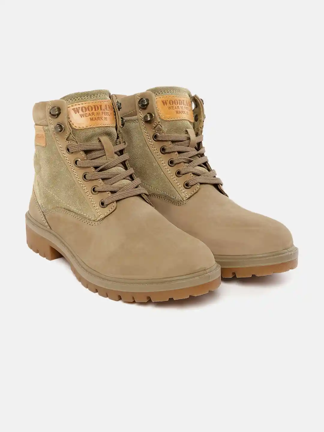 Buy Woodland Men Khaki Light Olive Green Solid Nubuck Mid-Top