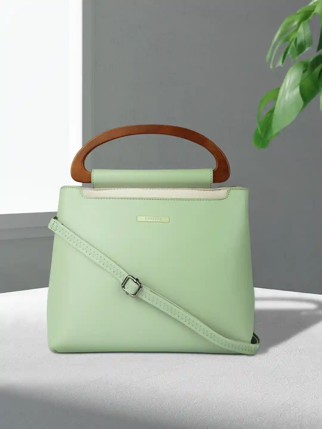 Buy Caprese Edwina Women Green Medium Satchel Bag Handbags for