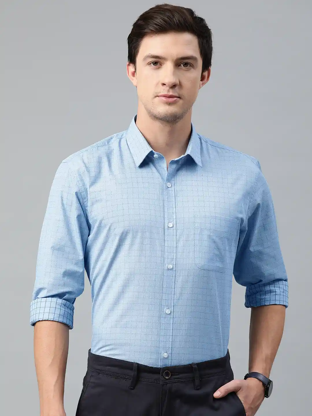 Buy Peter England Men Blue Regular Fit Checked Formal Shirt