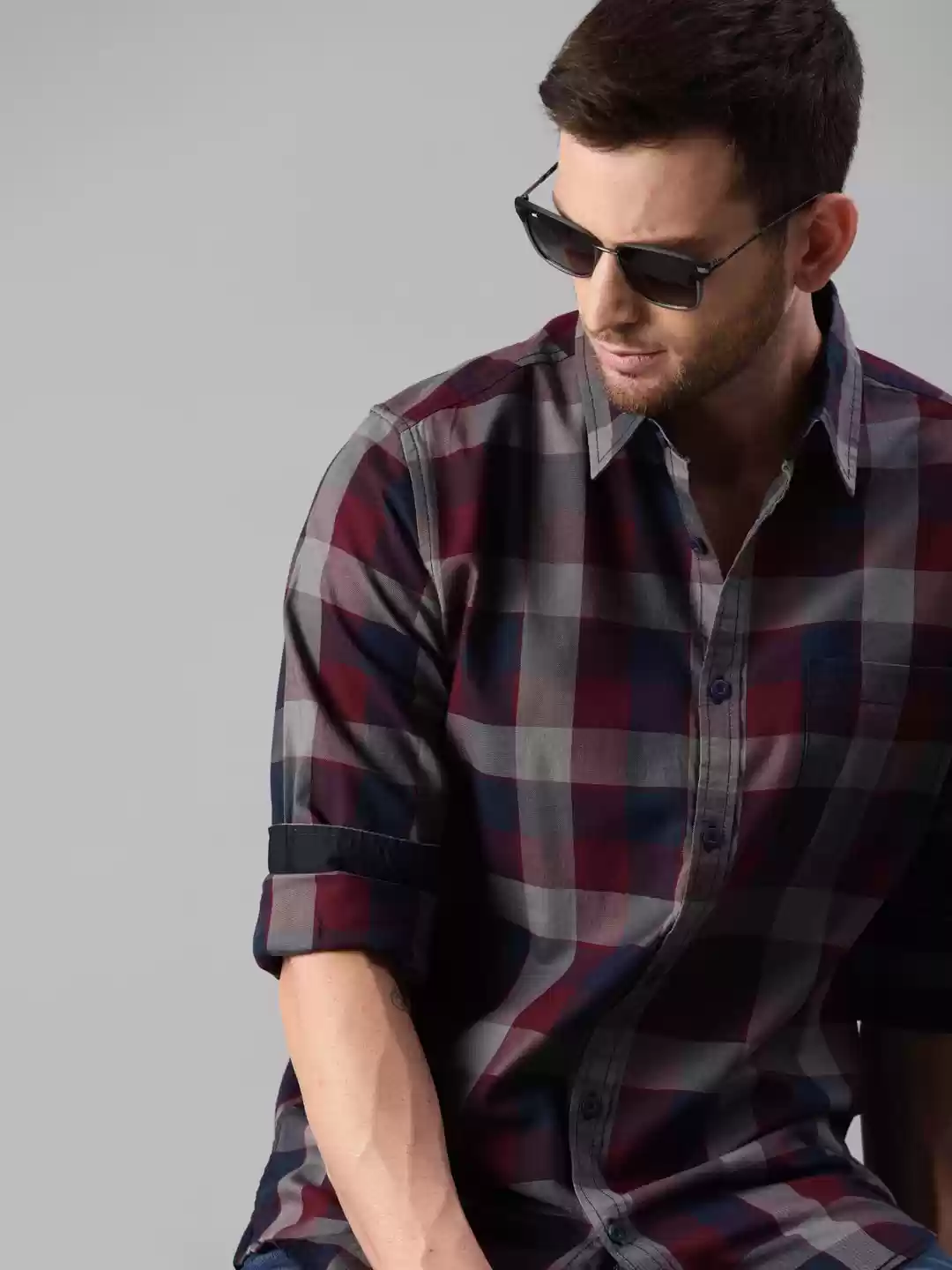 【DEARMINE】Maroon Check Shirt Raymond Men Checkered Casual Maroon Shirt - Buy Raymond Men
