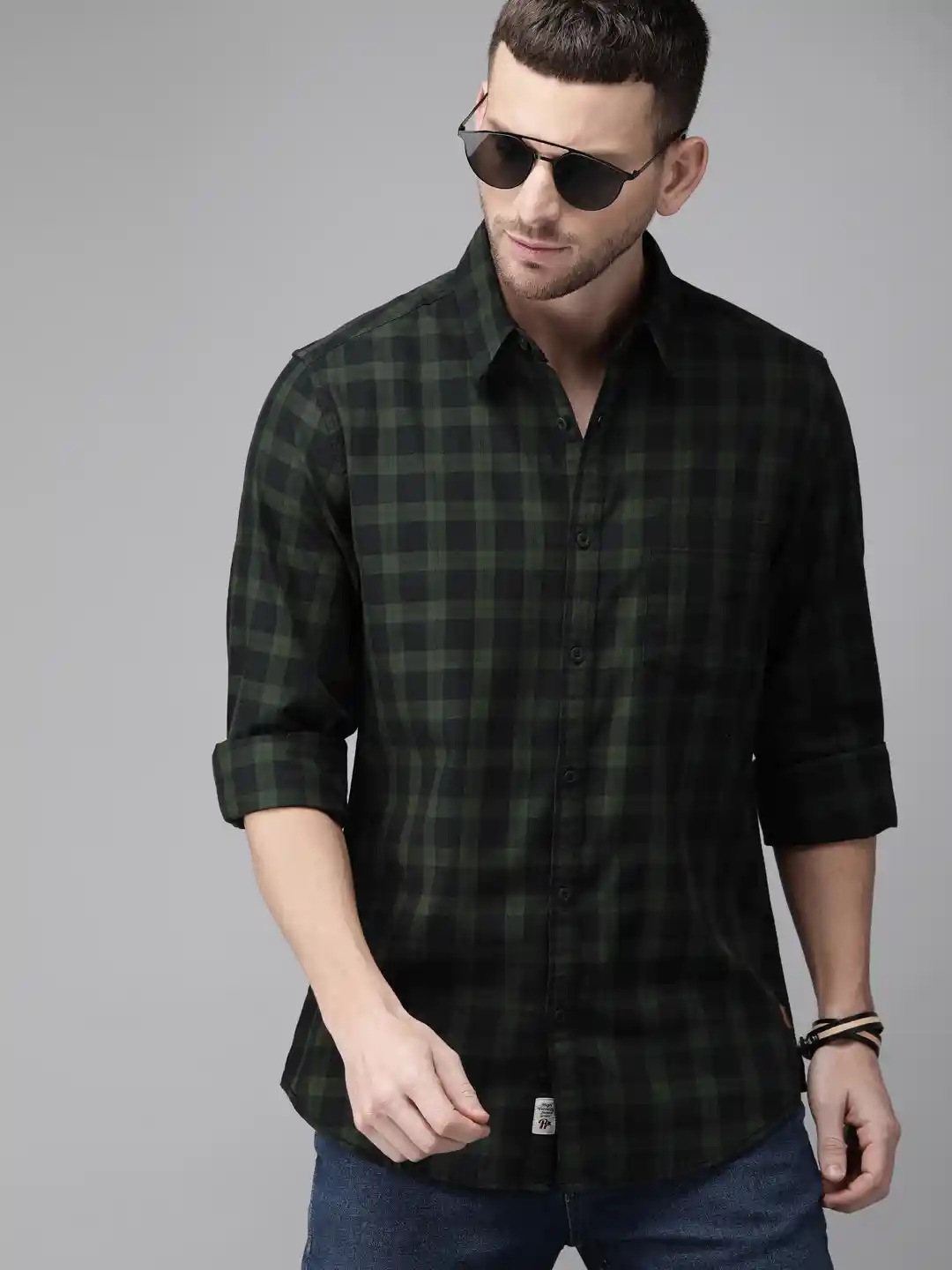 Buy Roadster Men Olive Green Black Checked Casual Shirt Shirts