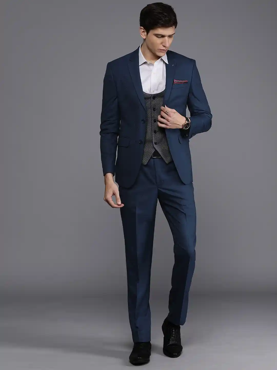 Buy Louis Philippe Men Navy Blue Slim Fit Self Design Single