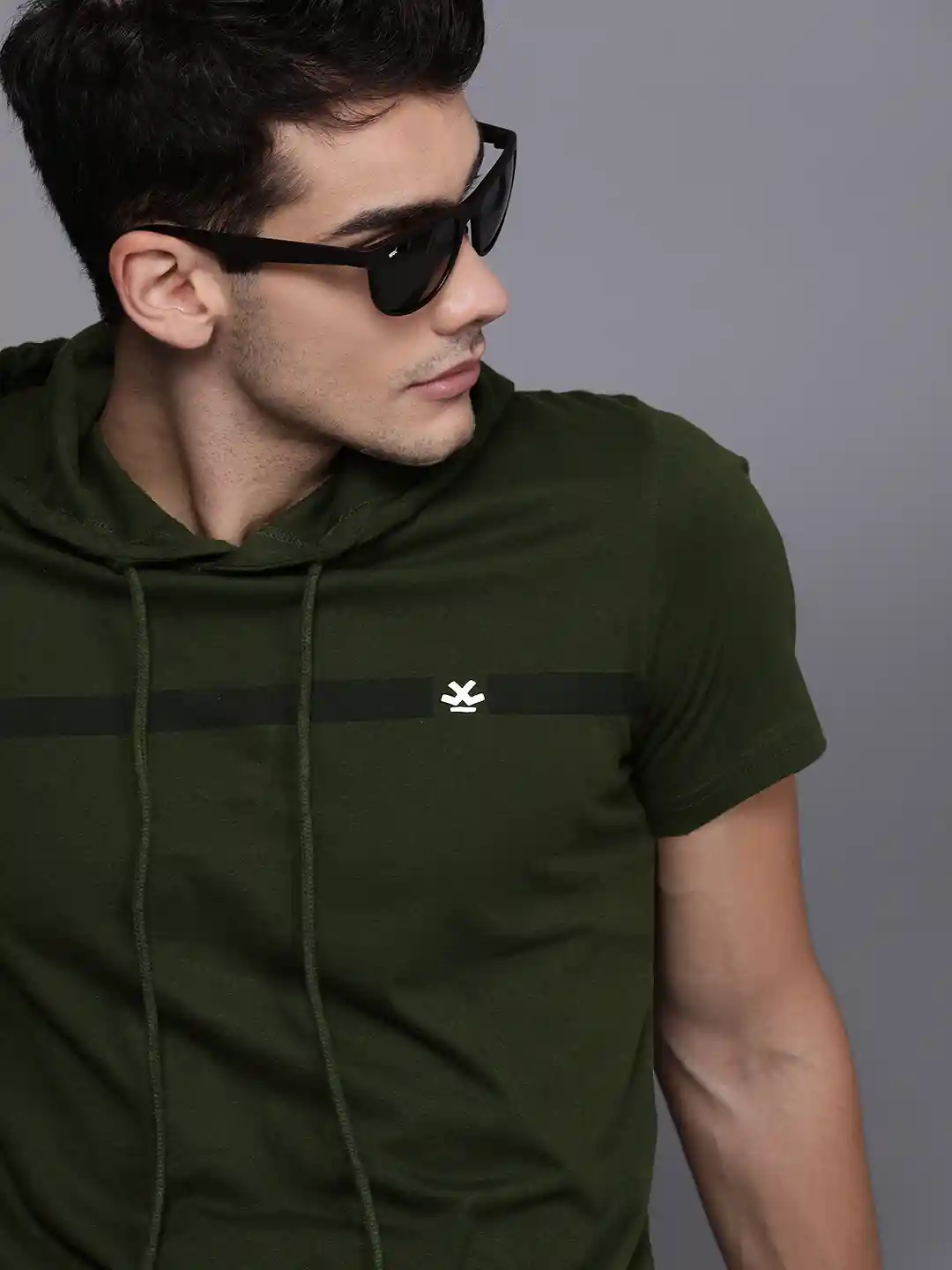 Buy WROGN Men Olive Green Slim Fit Solid Hooded Pure Cotton T