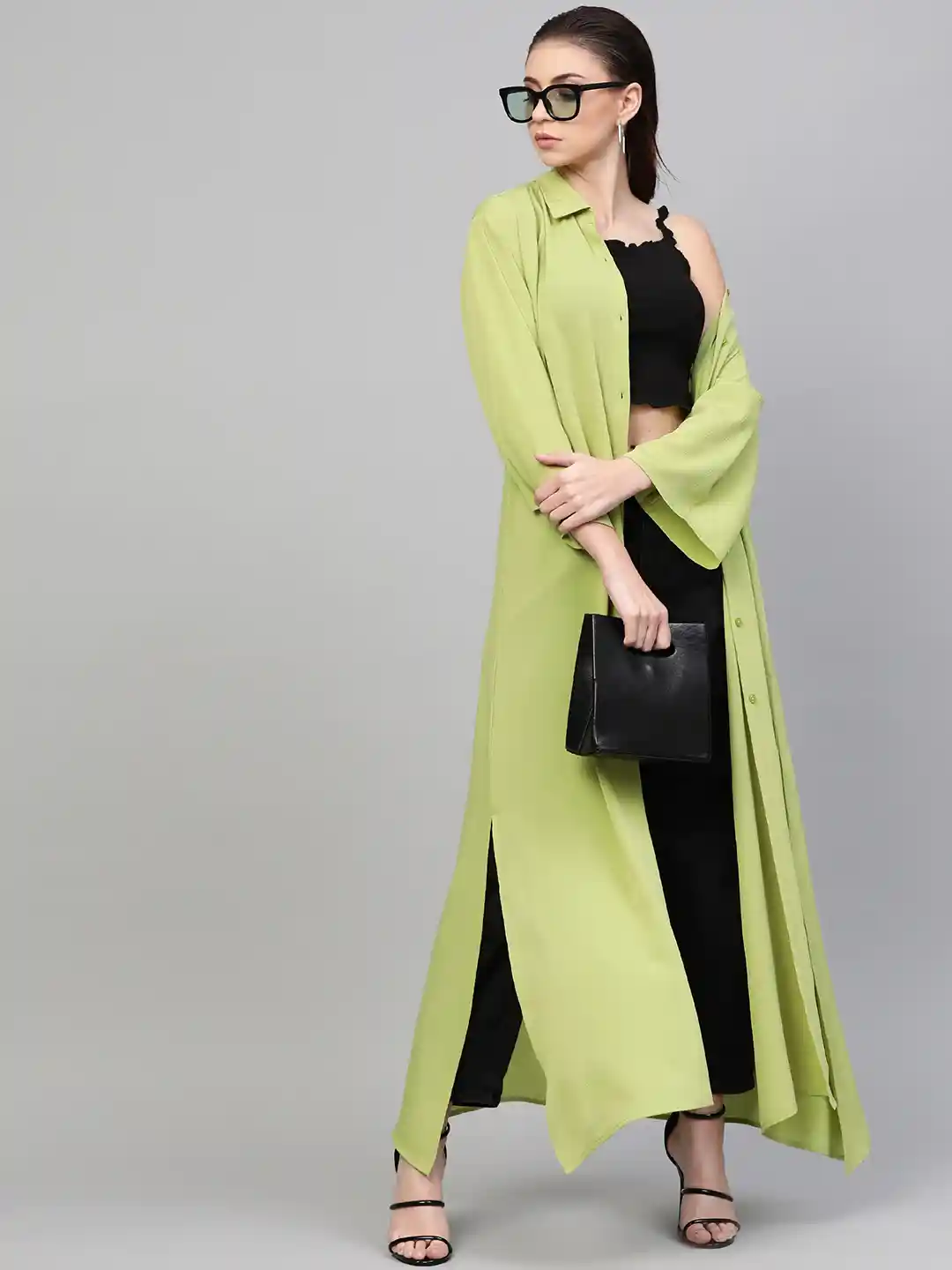 Buy SASSAFRAS Women Fluorescent Green Solid Longline Shirt Style